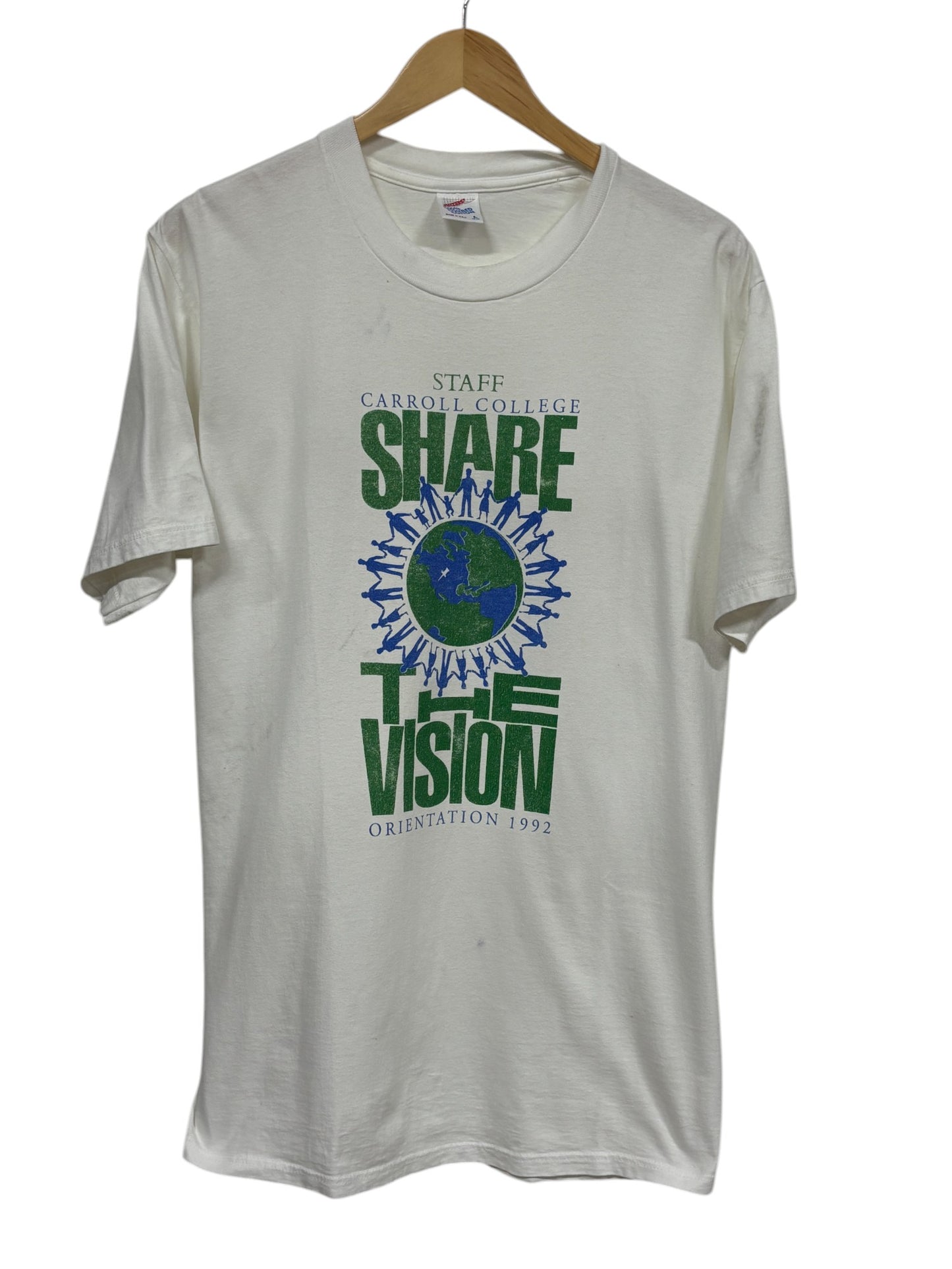 Vintage 1992 Carroll College Helena Montana Share the Vision Tee Size Large