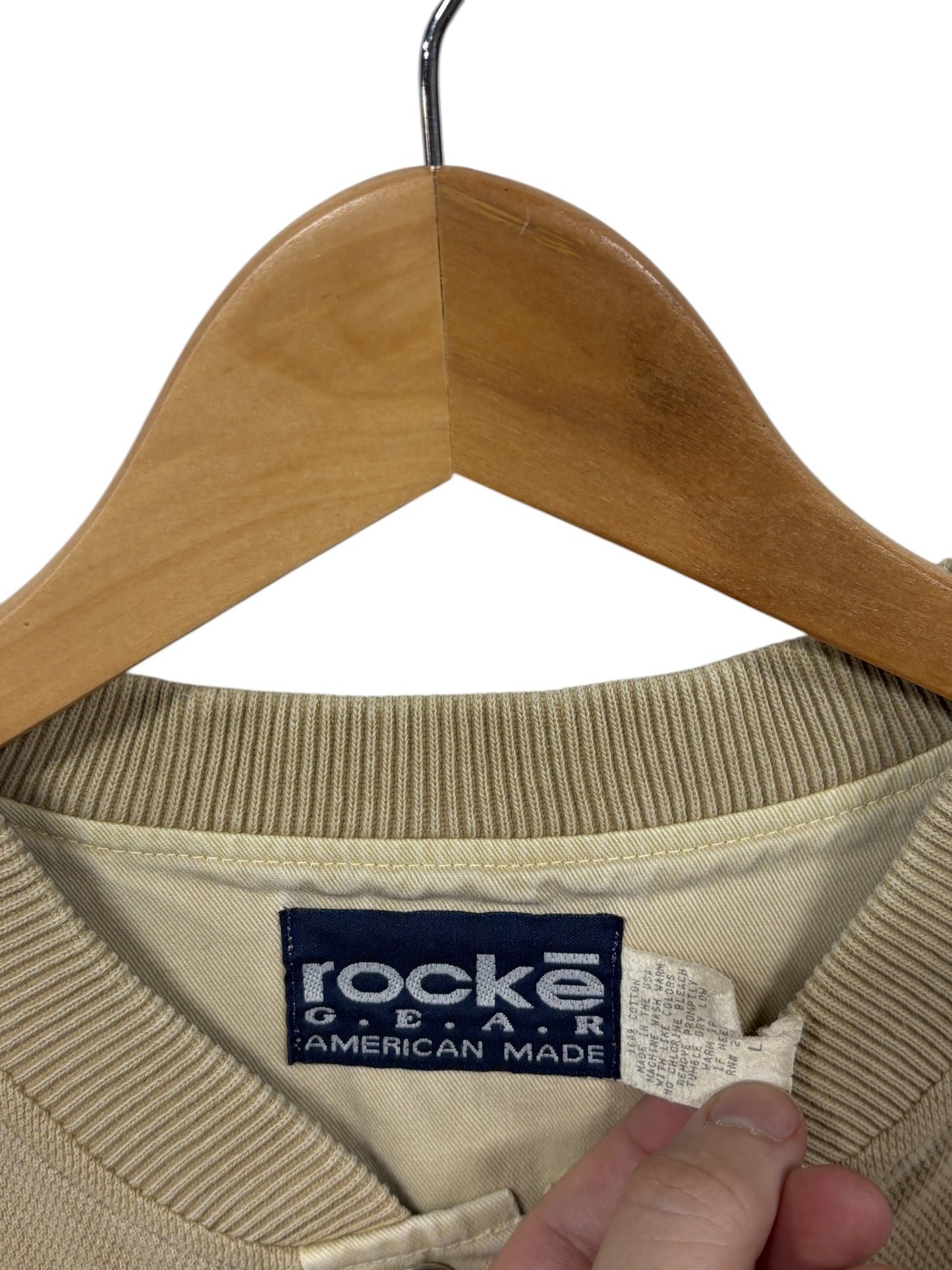 Vintage 90's Rocke Gear Classic Logo Henley Tee Size Large