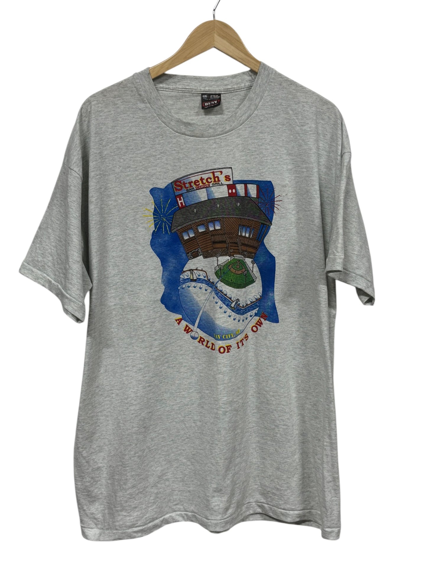 Vintage 90's Stretch's Bar Curve Grill Restaurant Graphic Tee Size XXL