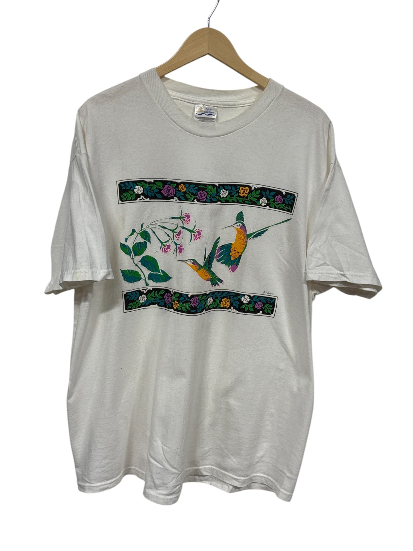 Vintage Humming Bird Floral Graphic Tee Size XL