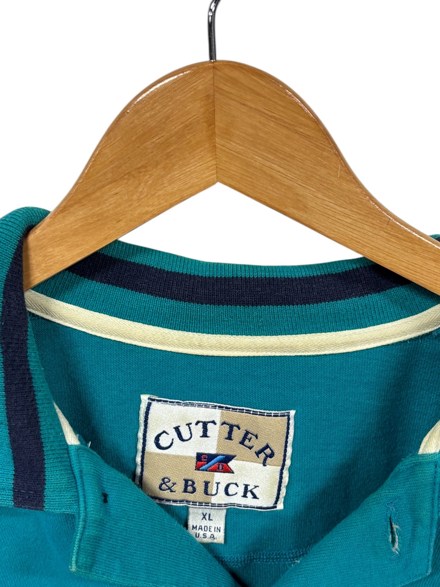 Vintage Cutter Buck Color Block Long Sleeve Polo Shirt Size XL
