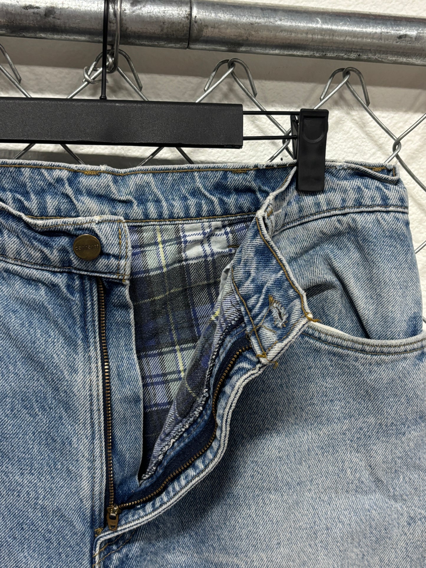 Vintage Carhartt Flannel Lined Denim Carpenter Jeans Size 34x31