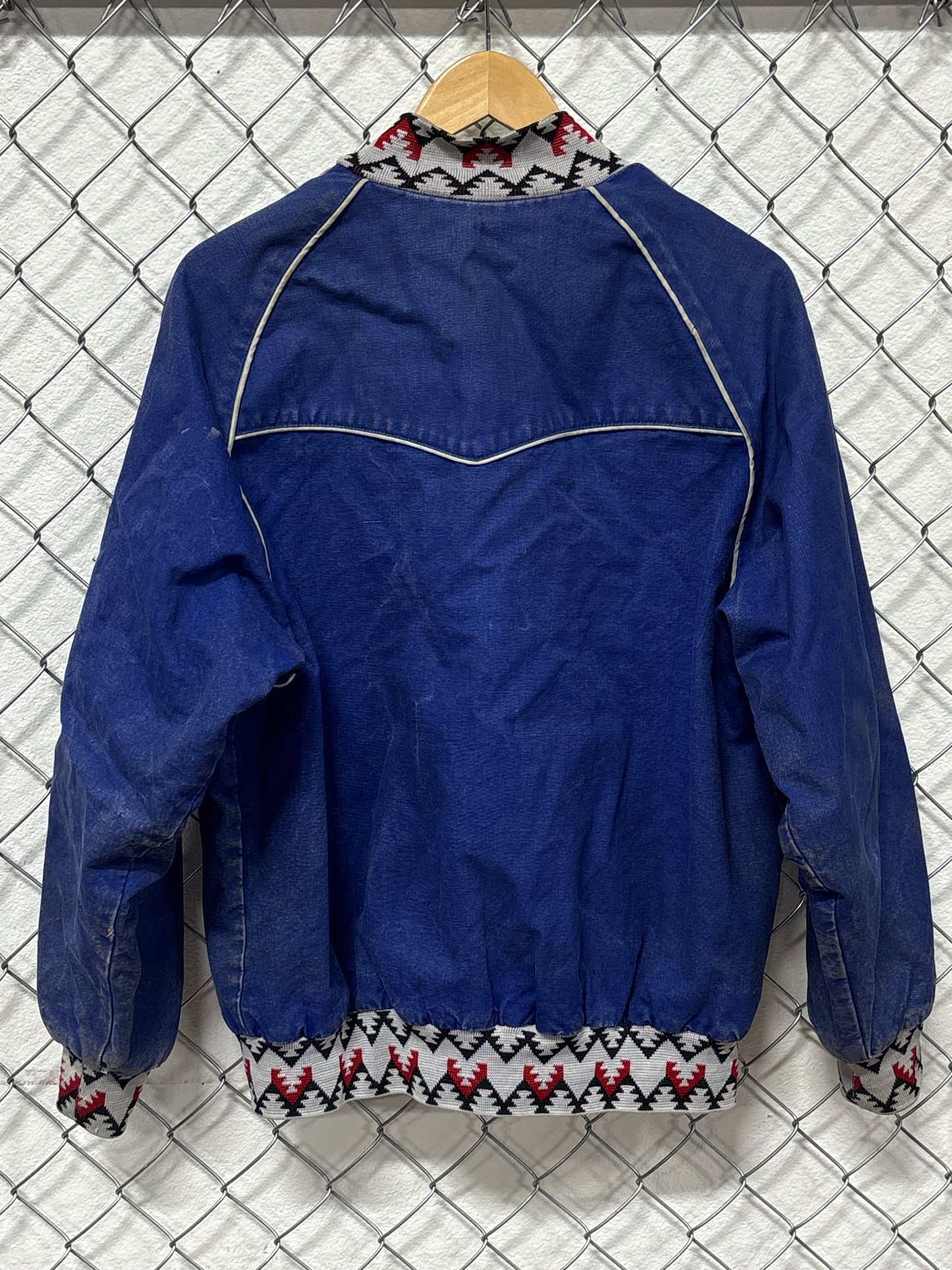 Vintage 1988 CNFR Aztec Stripe Rodeo Faded Blue Jacket Size Large