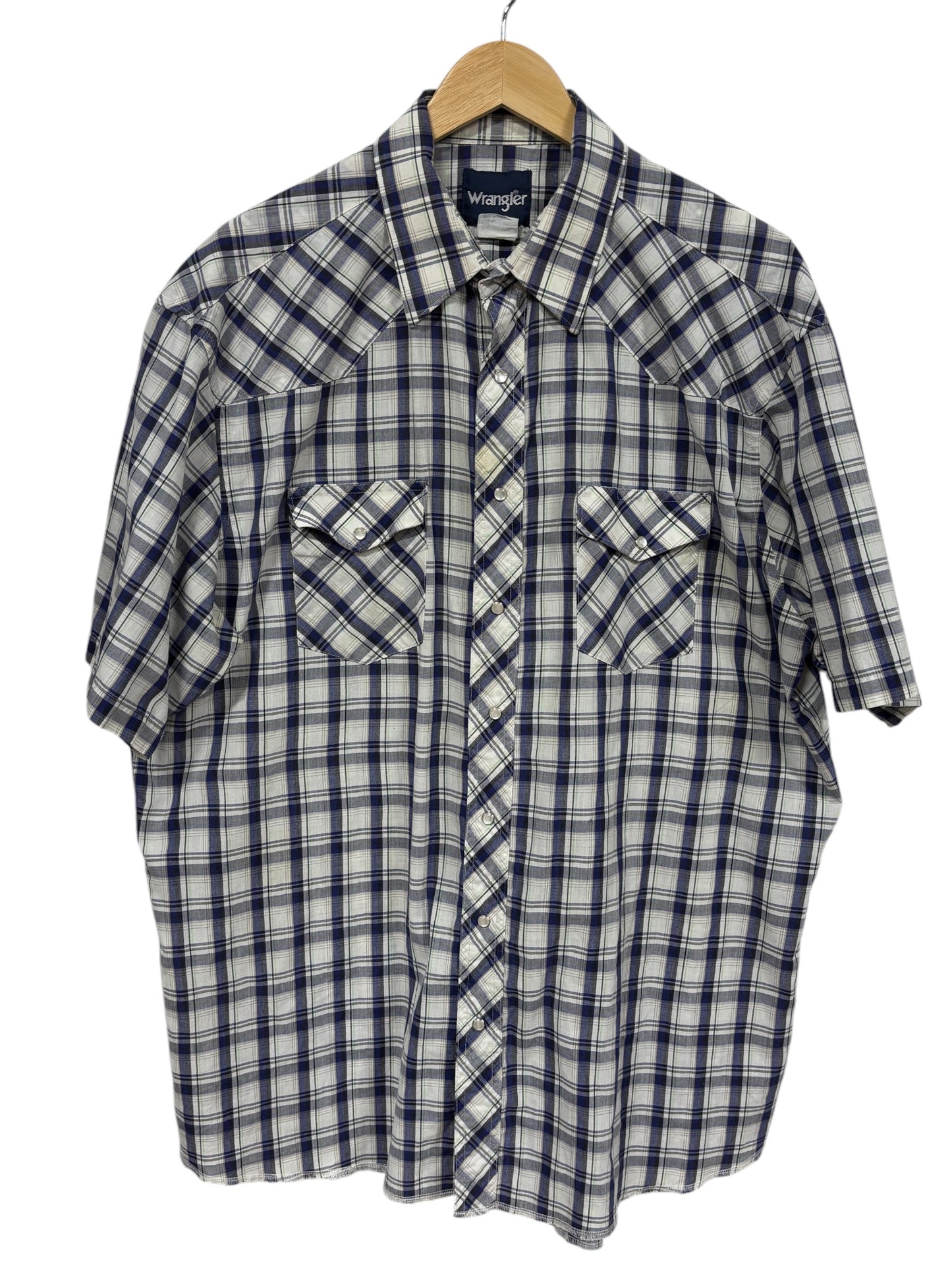 Vintage Wrangler Pearl Snap Button Up Short Sleeve Western Shirt Size XL