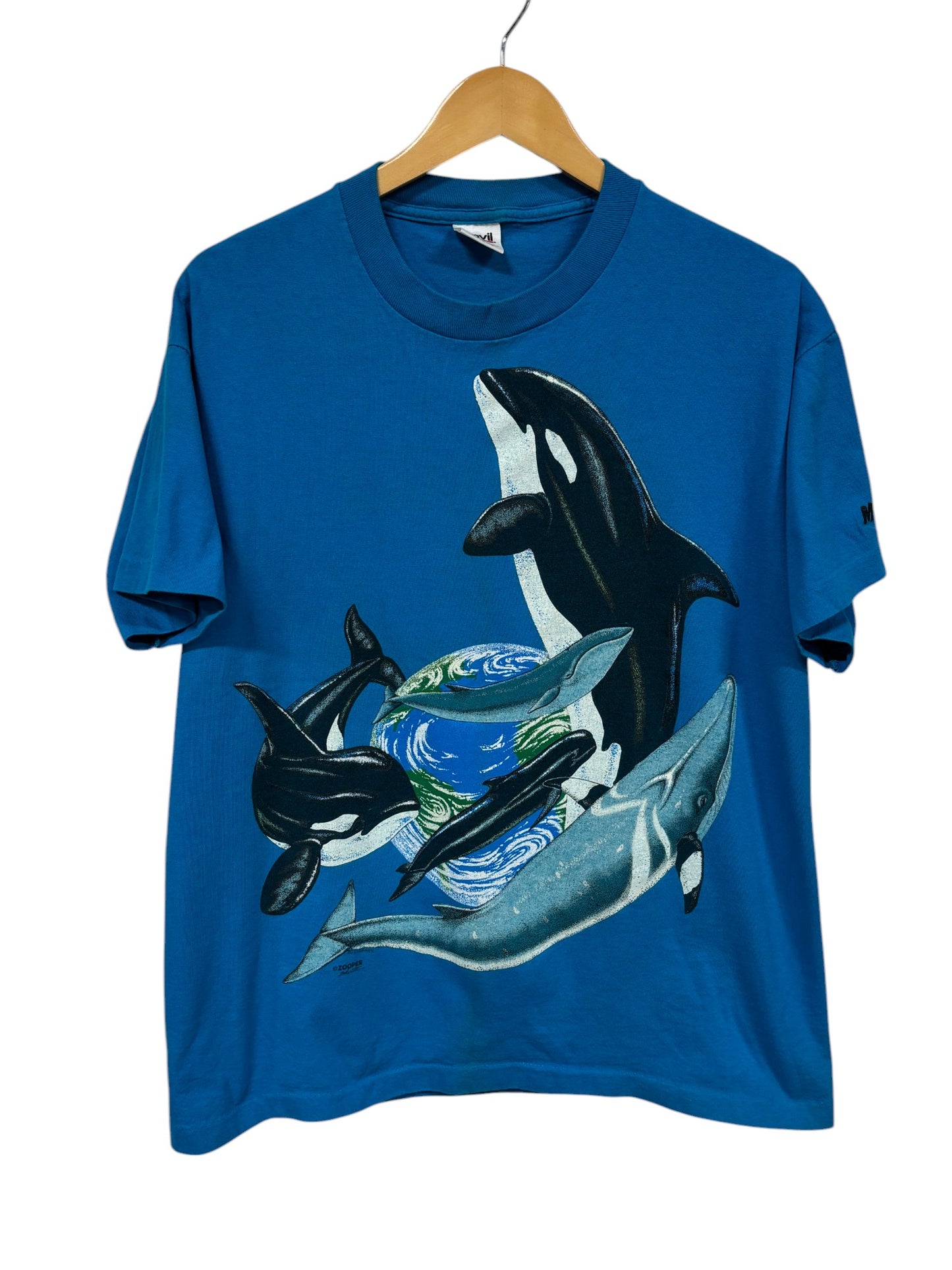 Vintage 90's Killer Whale Marine Life Nature Graphic Tee Size Large