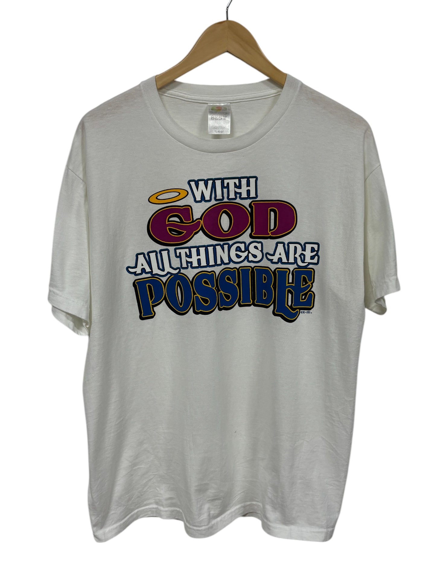 Vintage With God All Things Are Possible Christian Graphic Tee Size Large