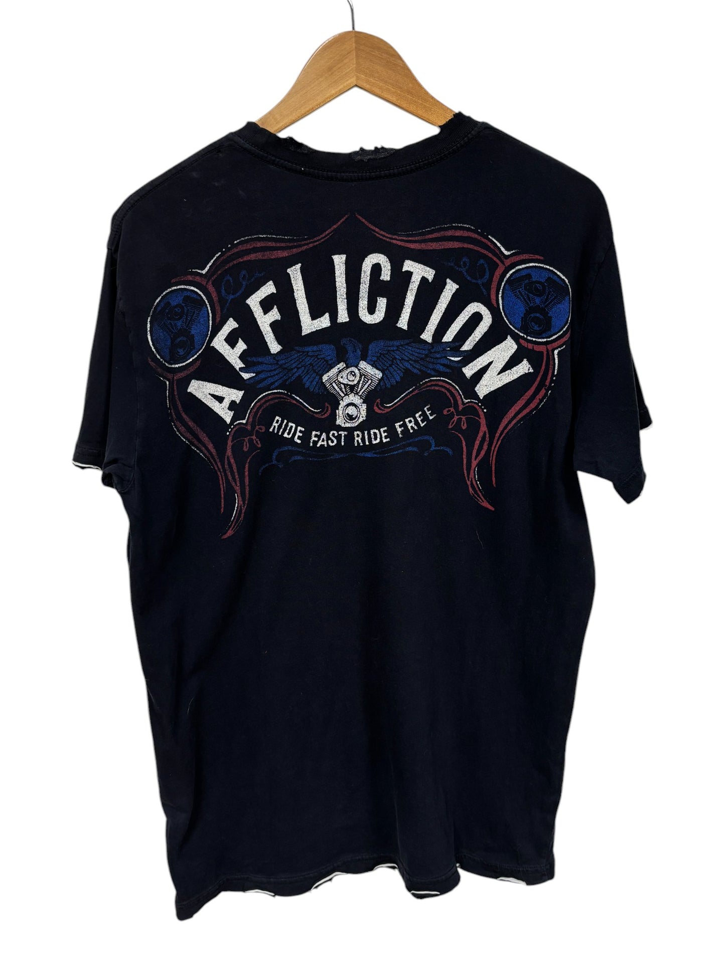 Vintage Y2K Affliction Distressed Speed Kills Biker Tee Size Medium