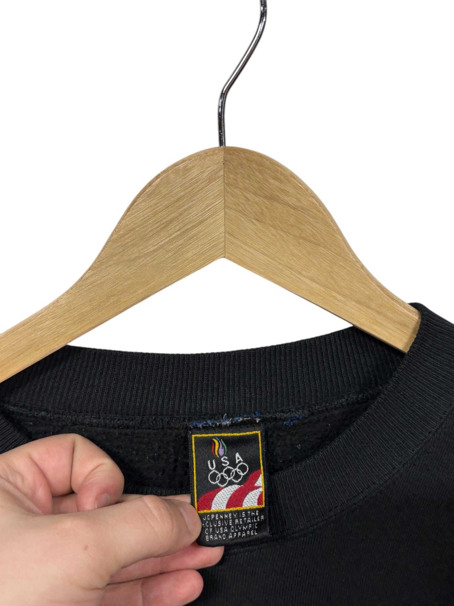 Vintage 1996 Olympics Black Small Logo Crewneck Sweater Size XL