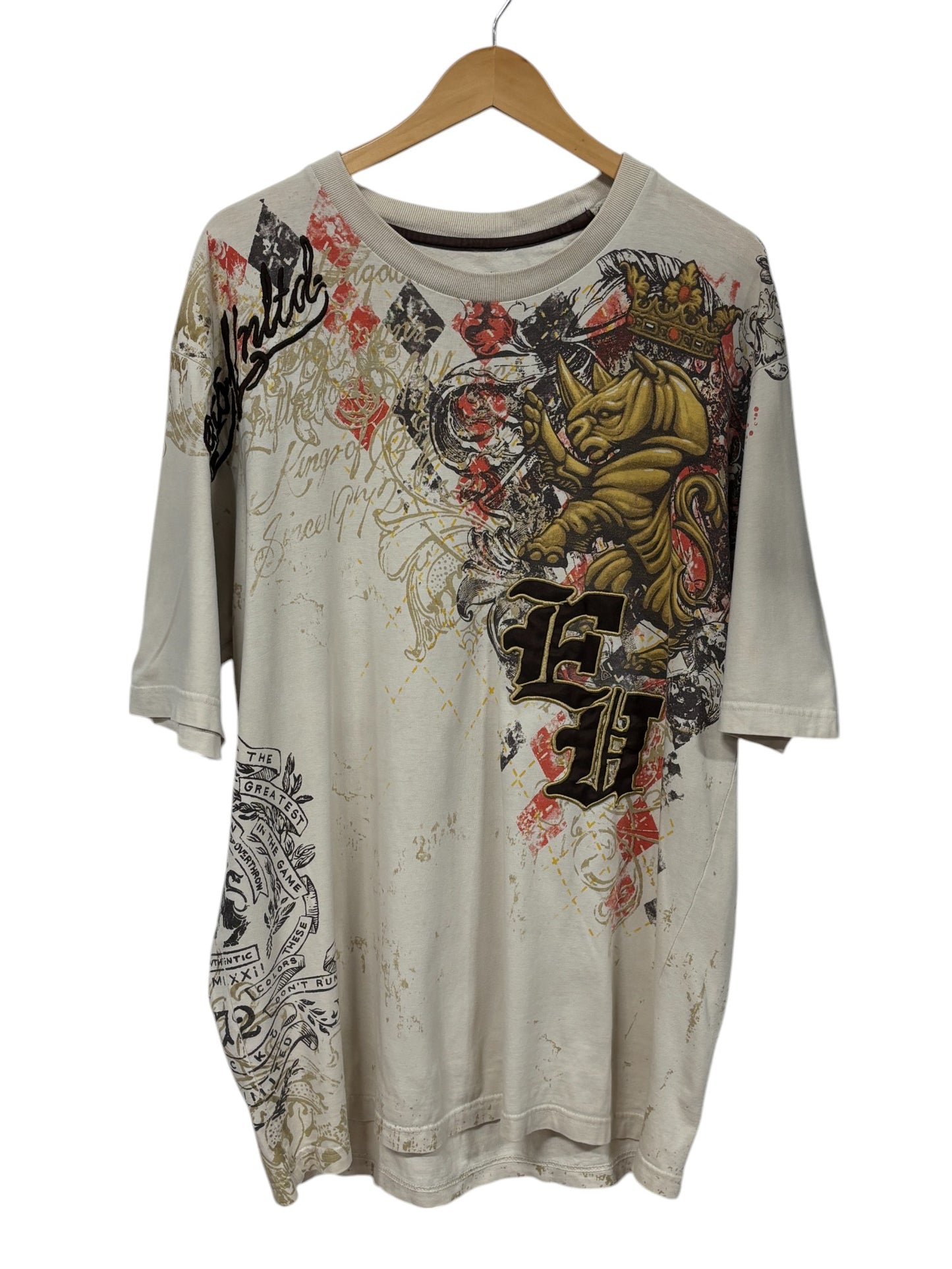 Vintage Y2K Ecko Unlimited Big Print Rhino Graphic AOP Tee Size XL