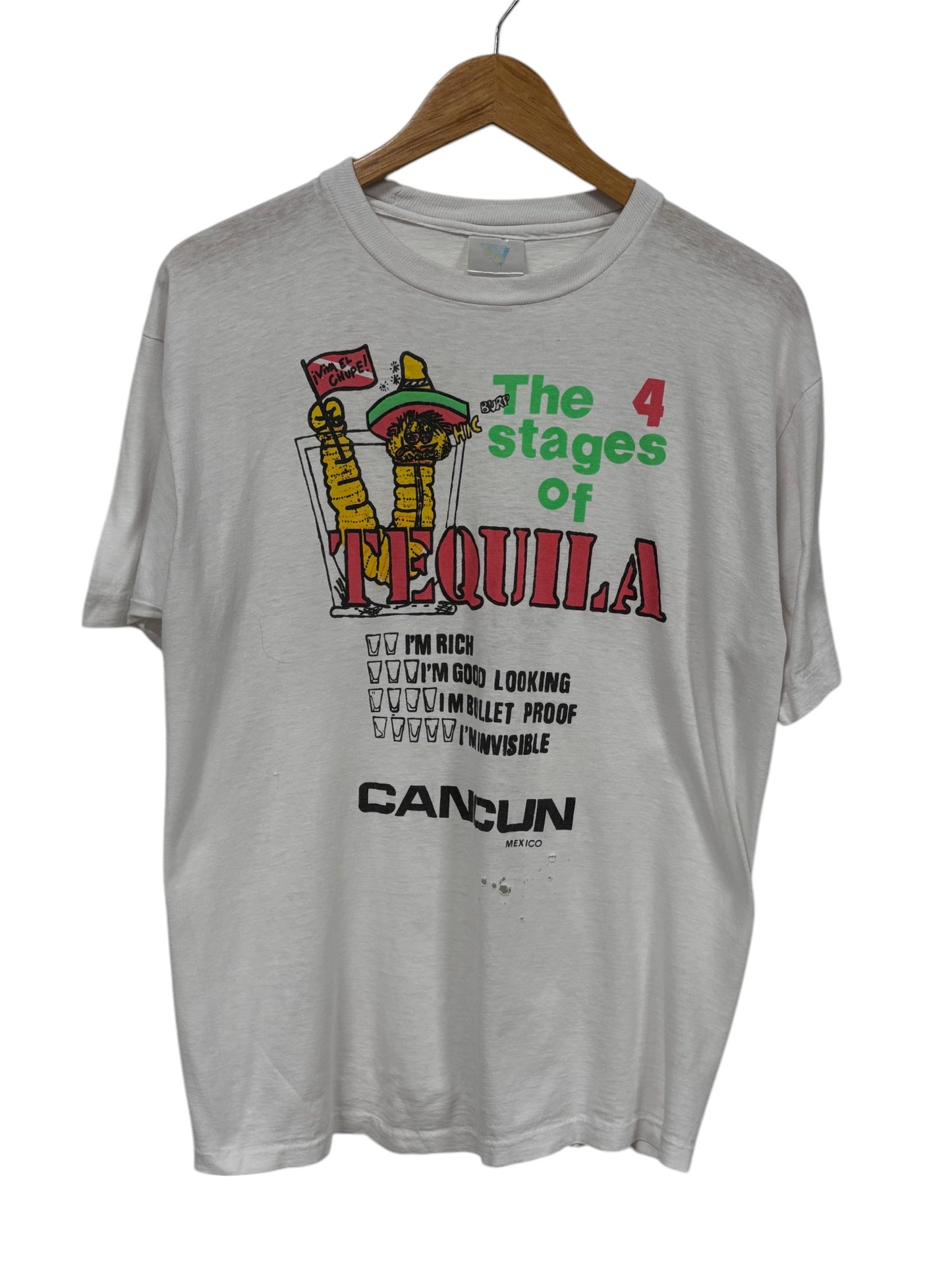 Vintage Stages of Tequila Cancun Mexico Graphic Tee Size Medium