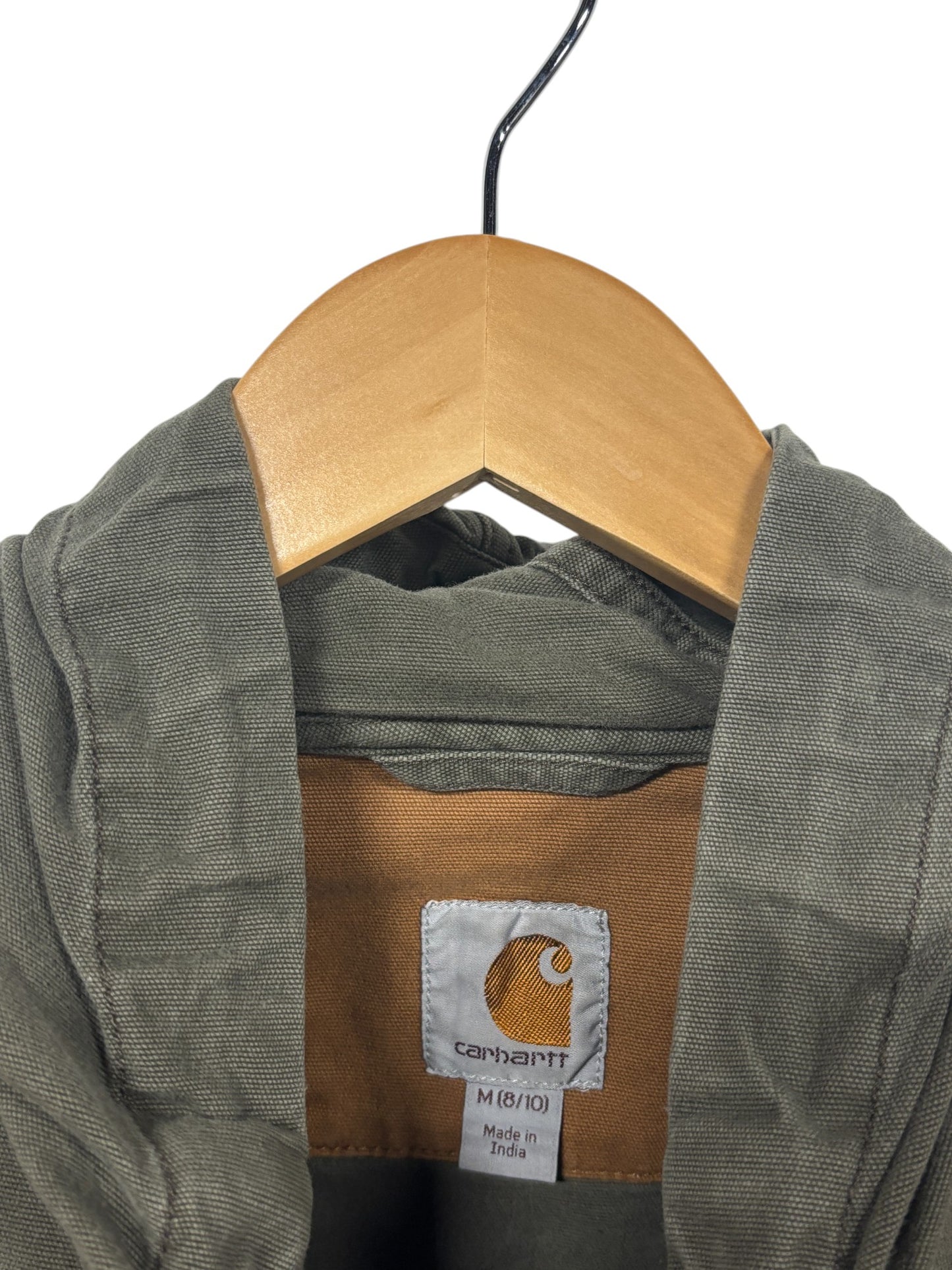Carhartt Drab Green Hooded Button Up Work Shirt Size Medium