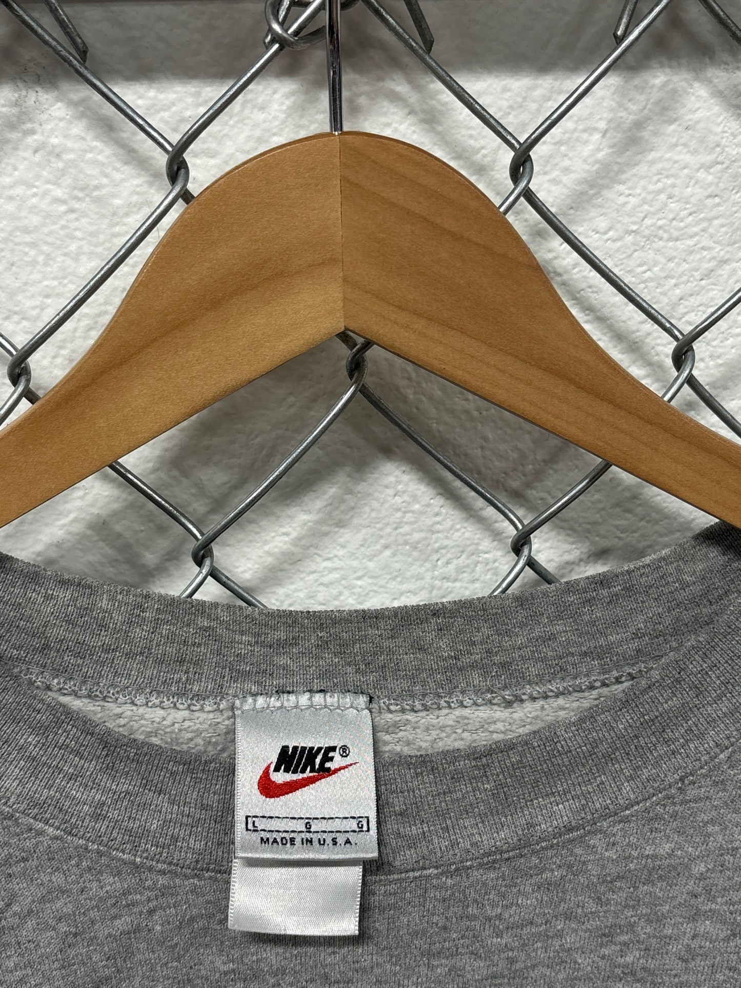 Vintage 90's Nike Grey Small Swoosh Crewneck Sweater Size Large