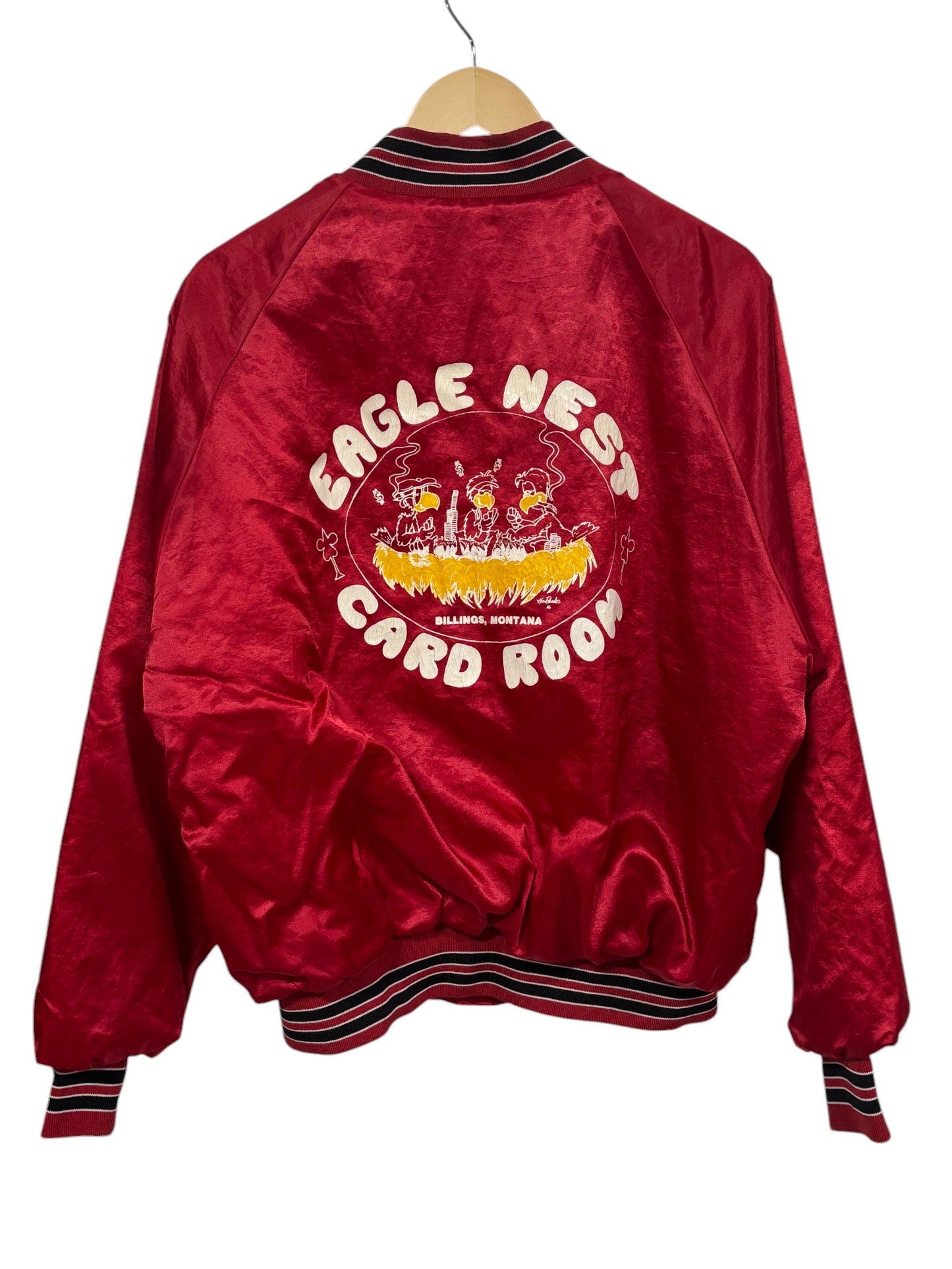 Vintage 90's Billings Montana Eagle Nest Card Room Bomber Jacket Size XL