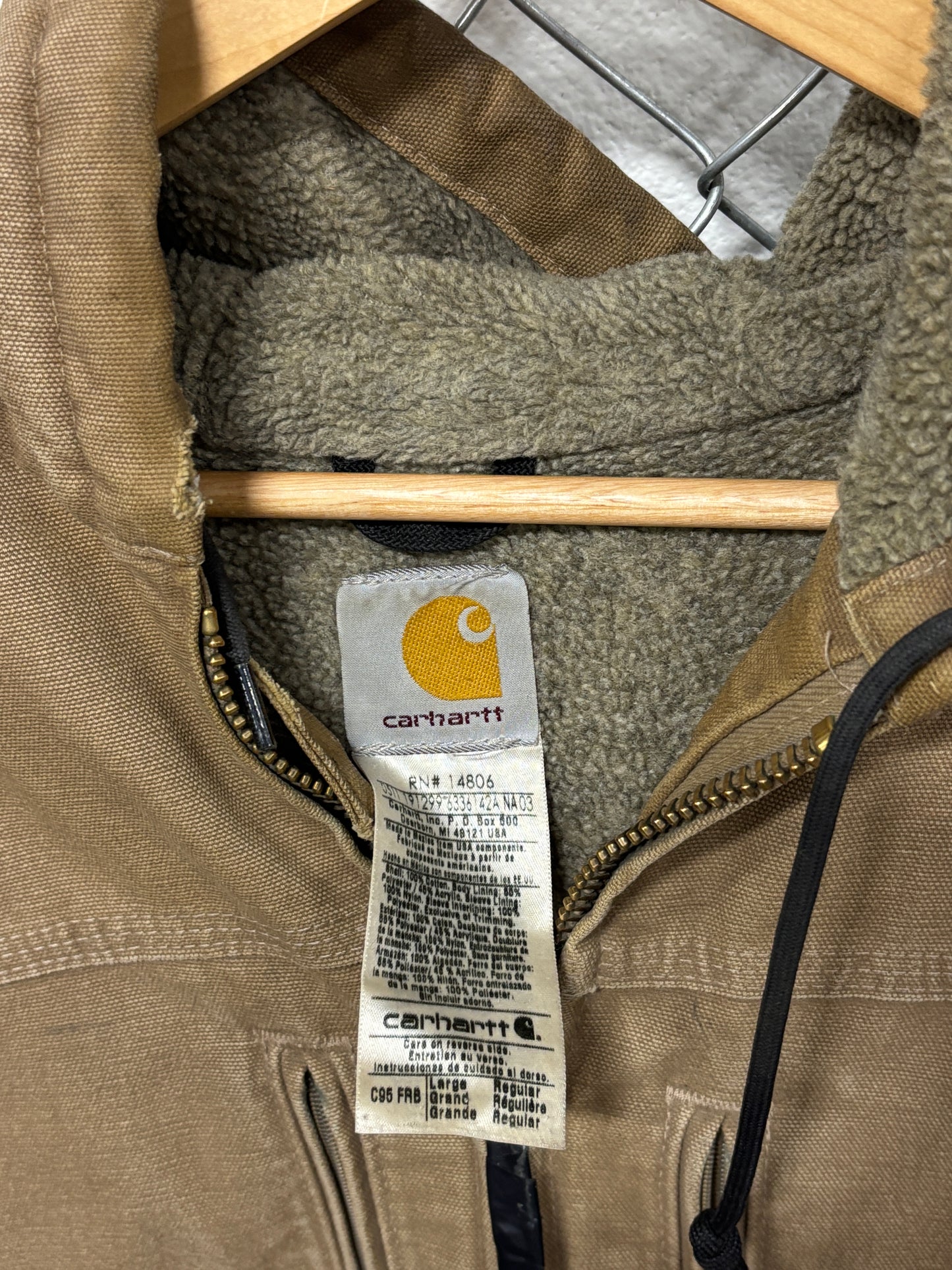 Carhartt C95 Sherpa Lined Brown Zip Up Workwear Jacket Size Large