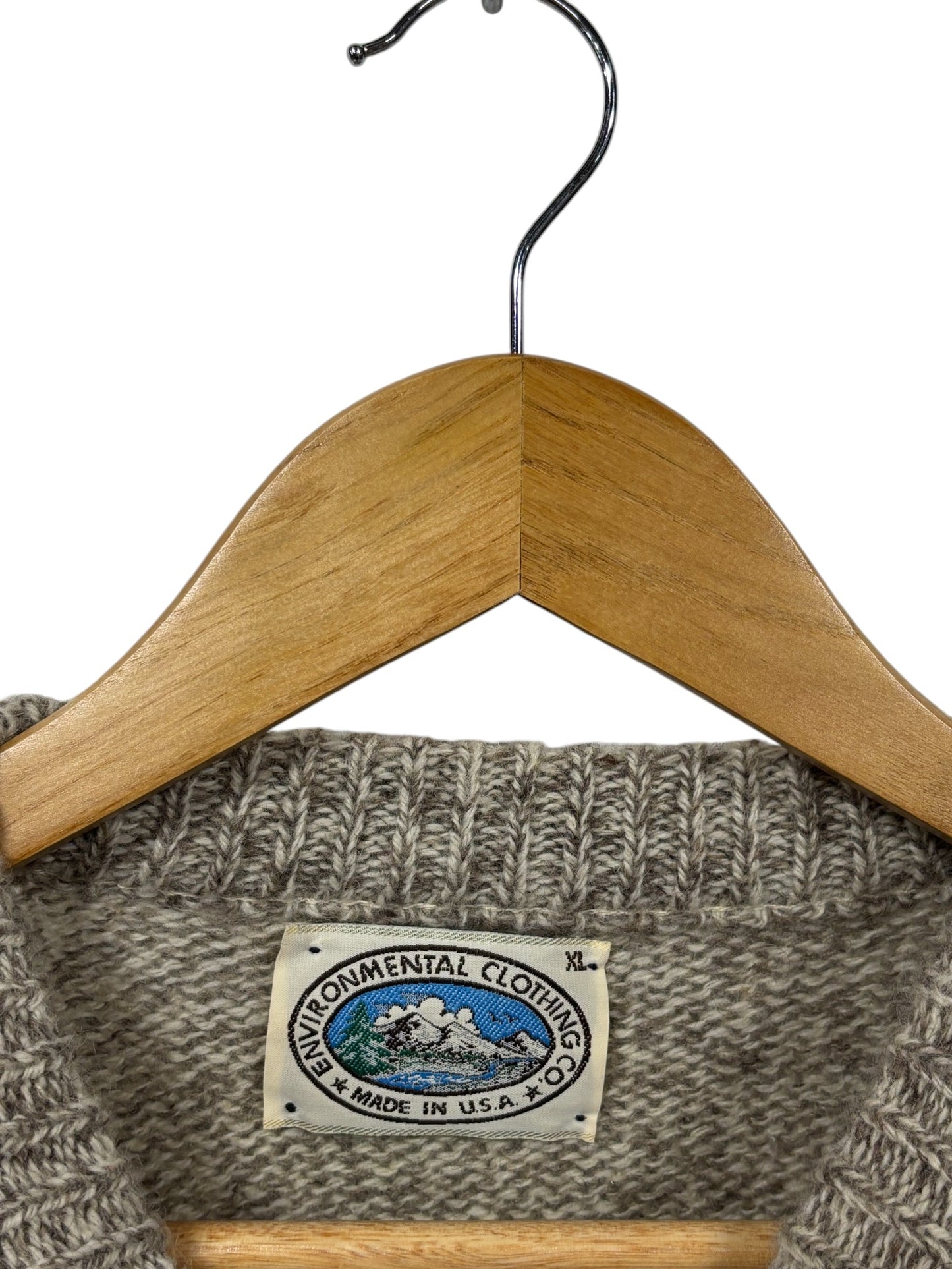 Vintage 80's Environmental Clothing Made in USA Knit Brown Sweater Size XL