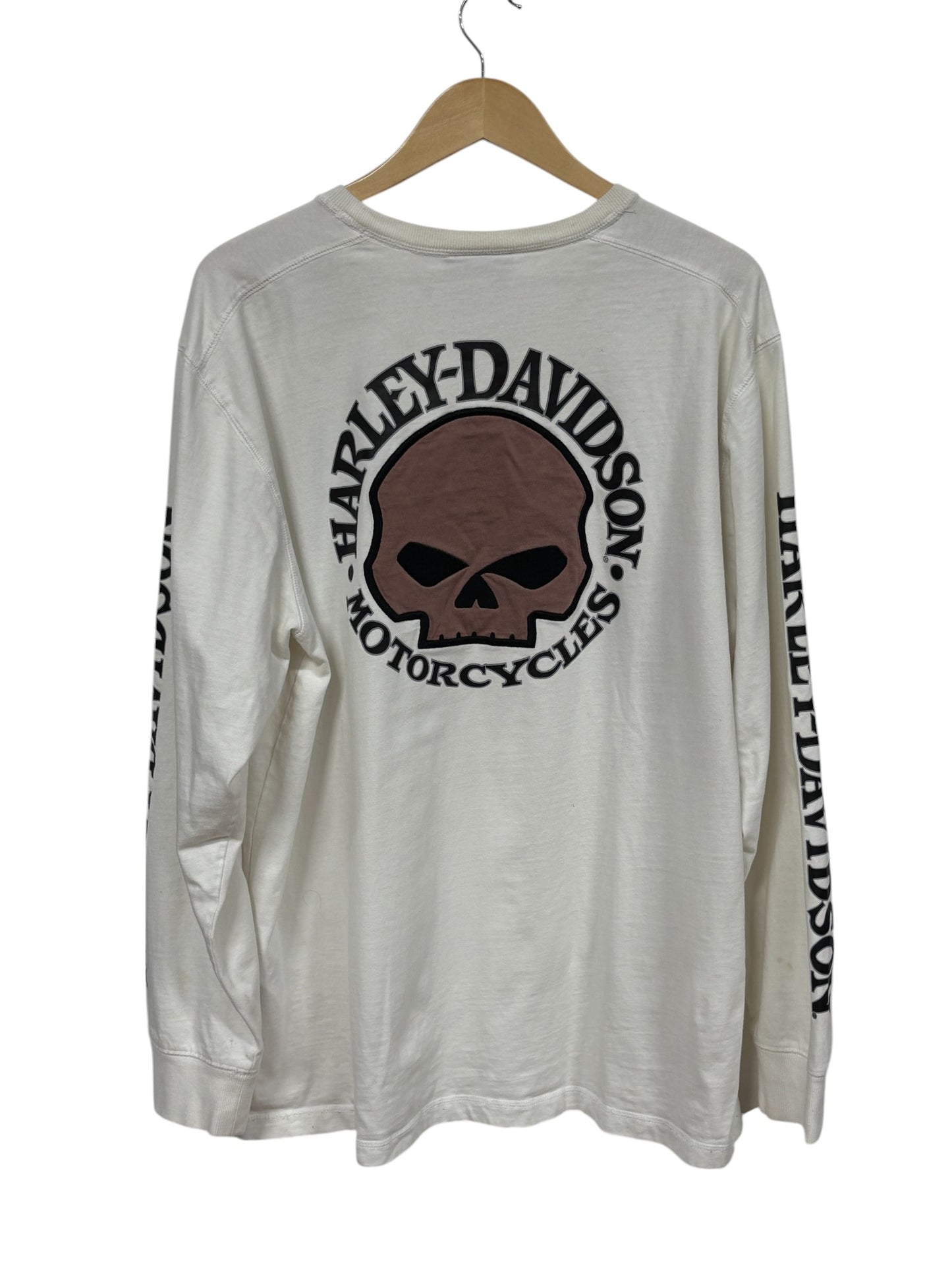 Vintage Harley Davidson Skull Logo Big Print Long Sleeve Shirt Size XL