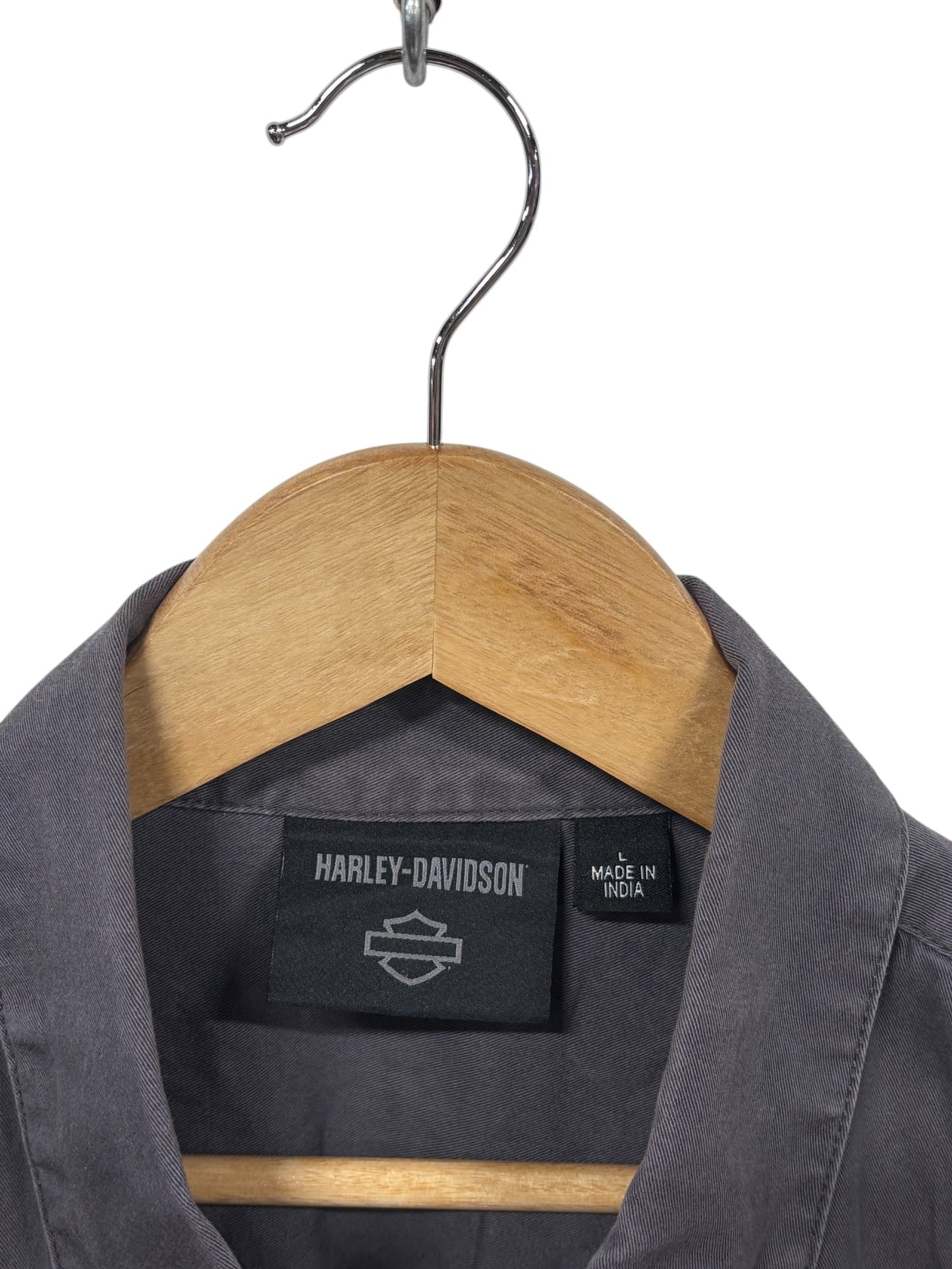 Vintage Harley Davidson Button Up Mechanic Style Shirt Size Large
