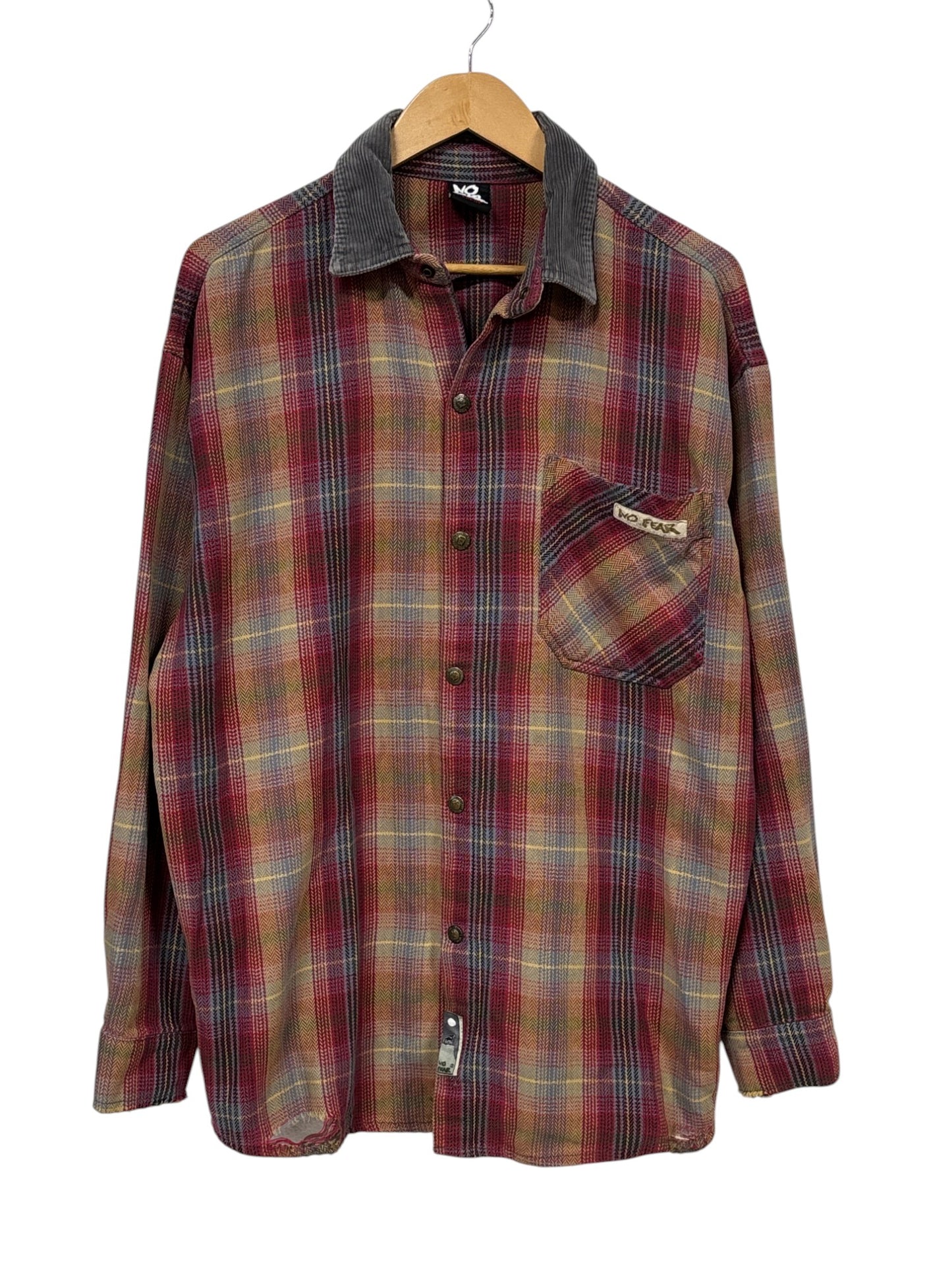 Vintage 90's No Fear Plaid Grunge Flannel Button Up Shirt Size Large