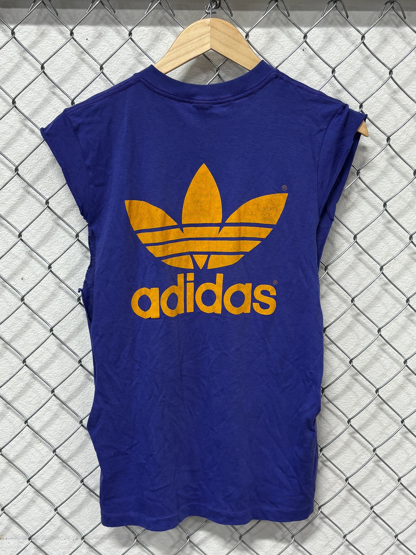 Vintage 80's Adidas Cutoff Purple Classic Logo Shirt Size Small