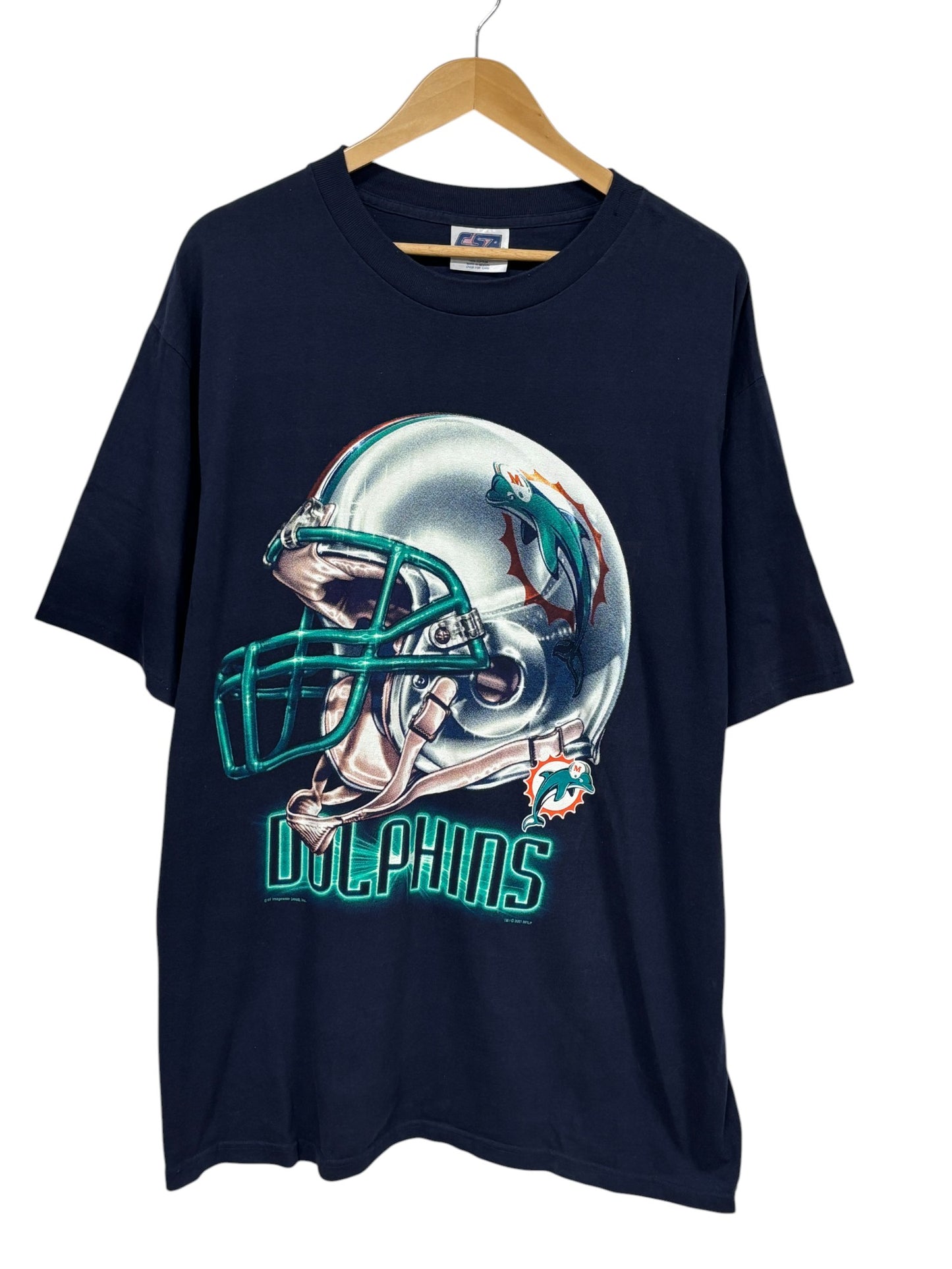 Vintage Y2K Miami Dolphins Helmet Logo NFL Big Print Tee Size XL