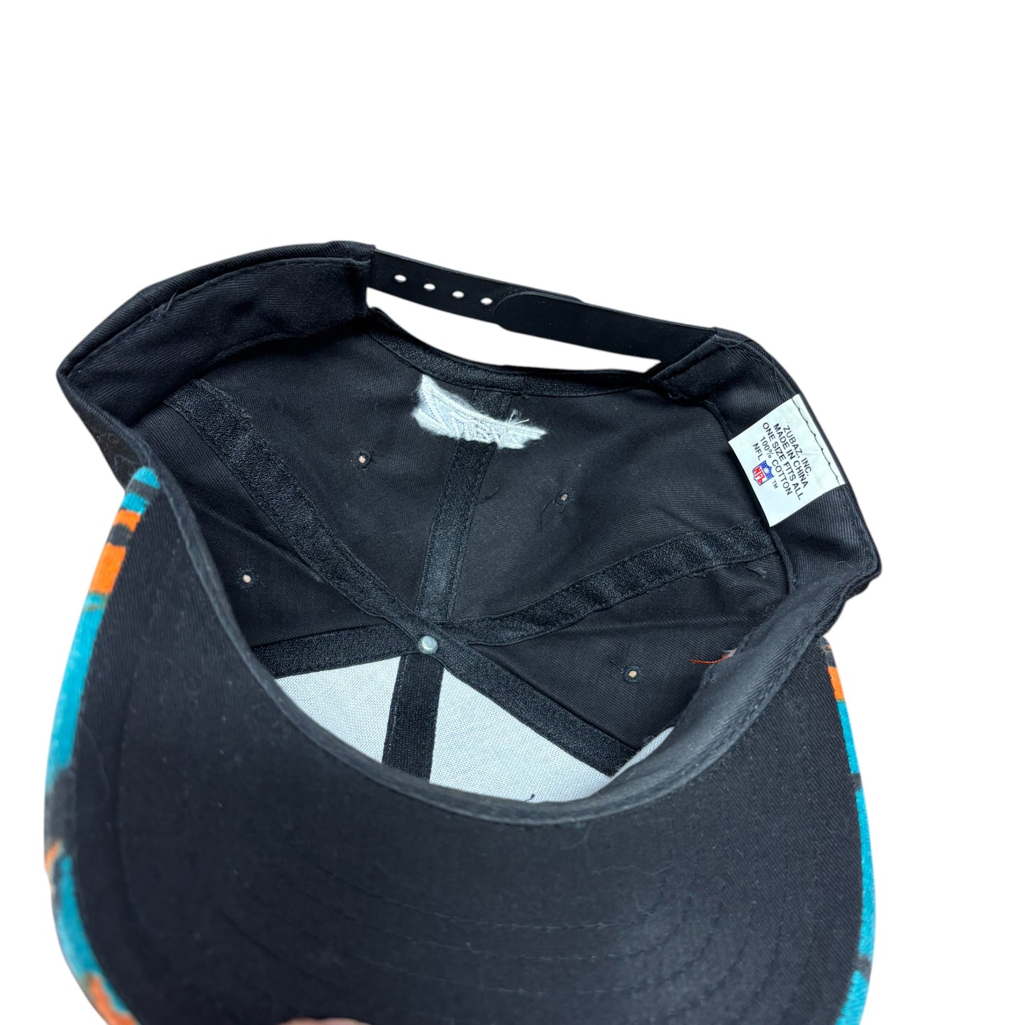 Vintage 90's Zubaz Miami Dolphins Spellout Black Snapback Hat