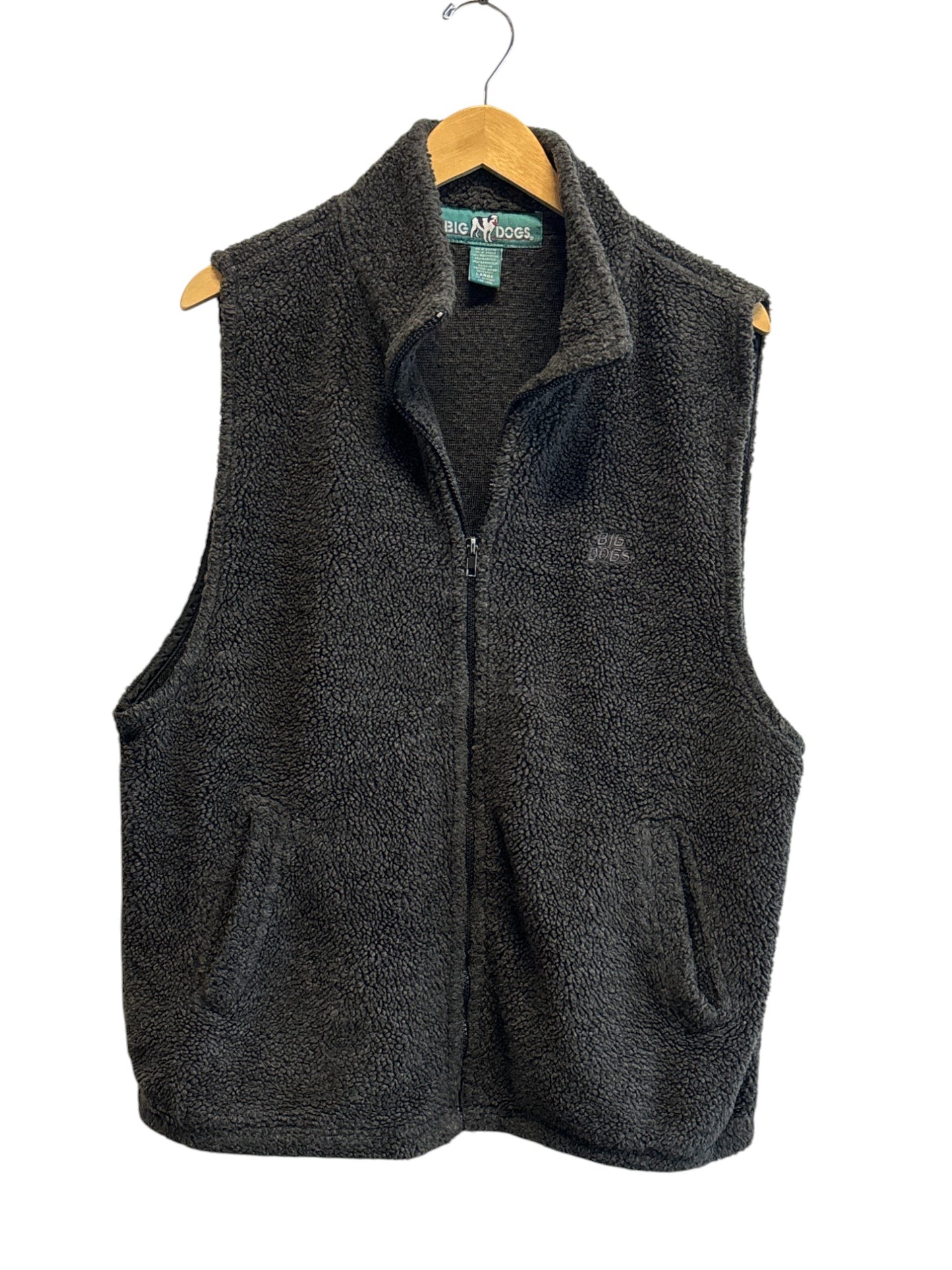 Vintage Big Dogs Polar Fleece Grey Zip Up Vest Size Large
