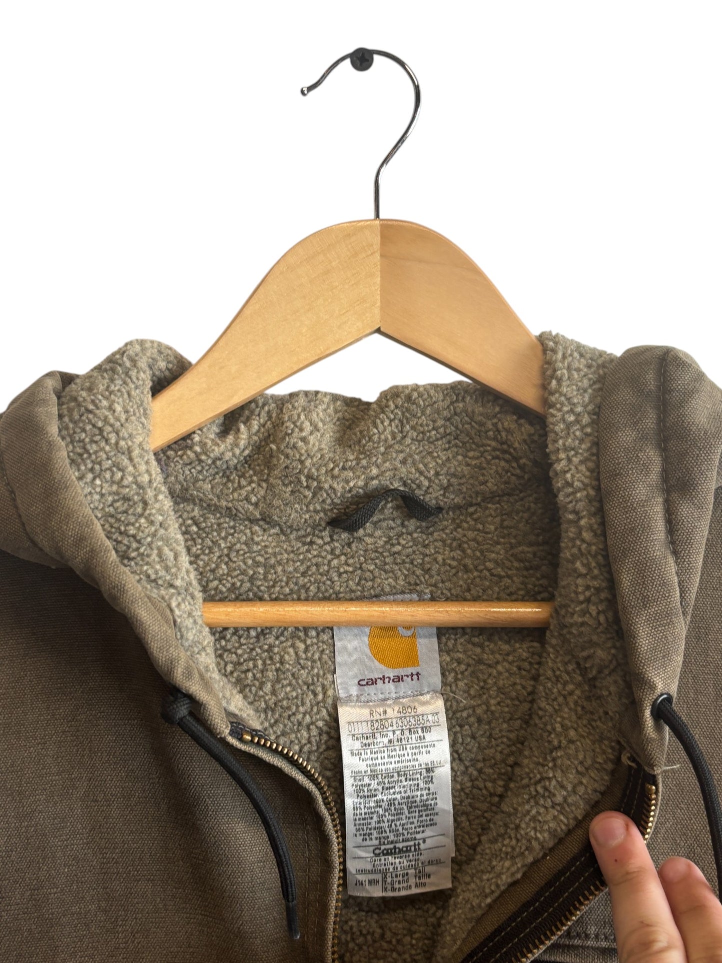 Carhartt J141 MRH Sherpa Lined Brown Zip Up Work Jacket Size XL Tall