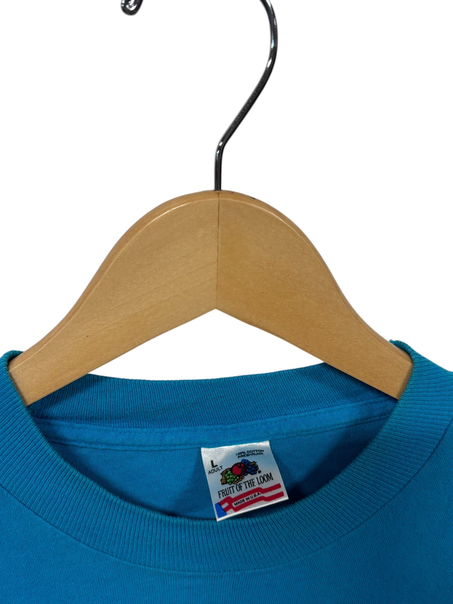 Vintage 90's Fruit of the Loom Blue Single Stitch Blank Tee Size Large