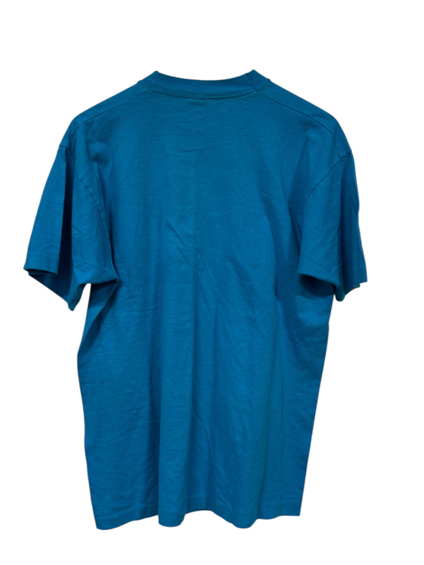 Vintage 90's Fruit of the Loom Blue Single Stitch Blank Tee Size Large