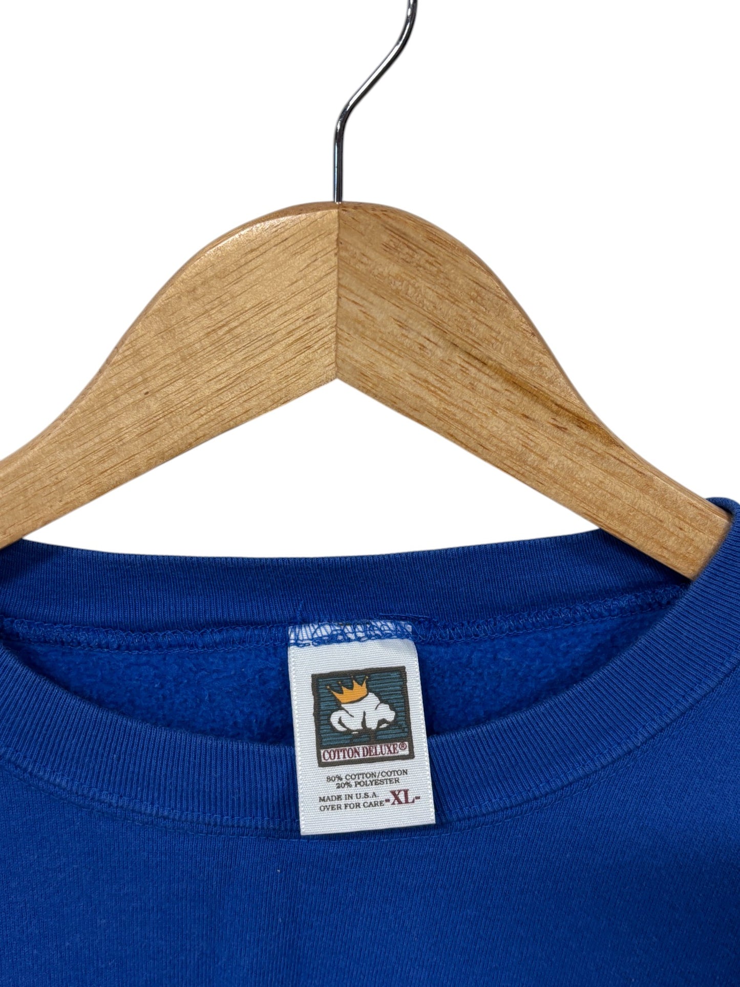 Vintage 90's Cotton Deluxe Blue Blank Crewneck Sweater Size XL