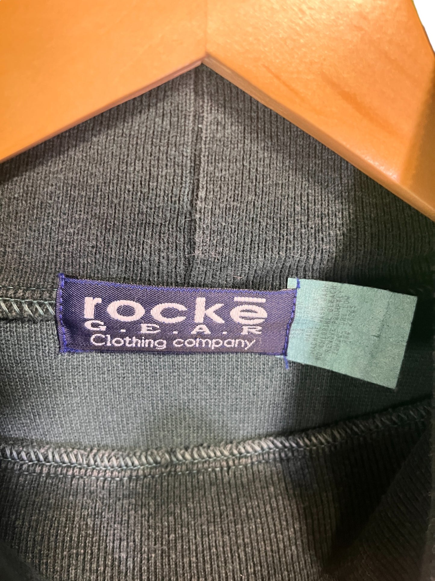 Vintage 90's Rocke Gear Green Overdyed Mock Neck Sweater Size Large