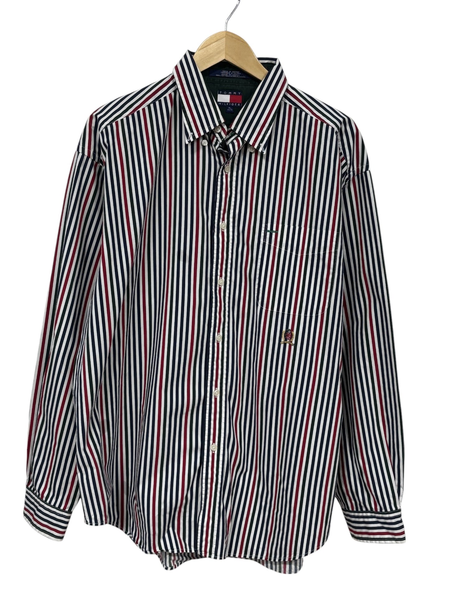 Vintage 90's Tommy Hilfiger Crest Striped Long Sleeve Button Up Shirt Size XL