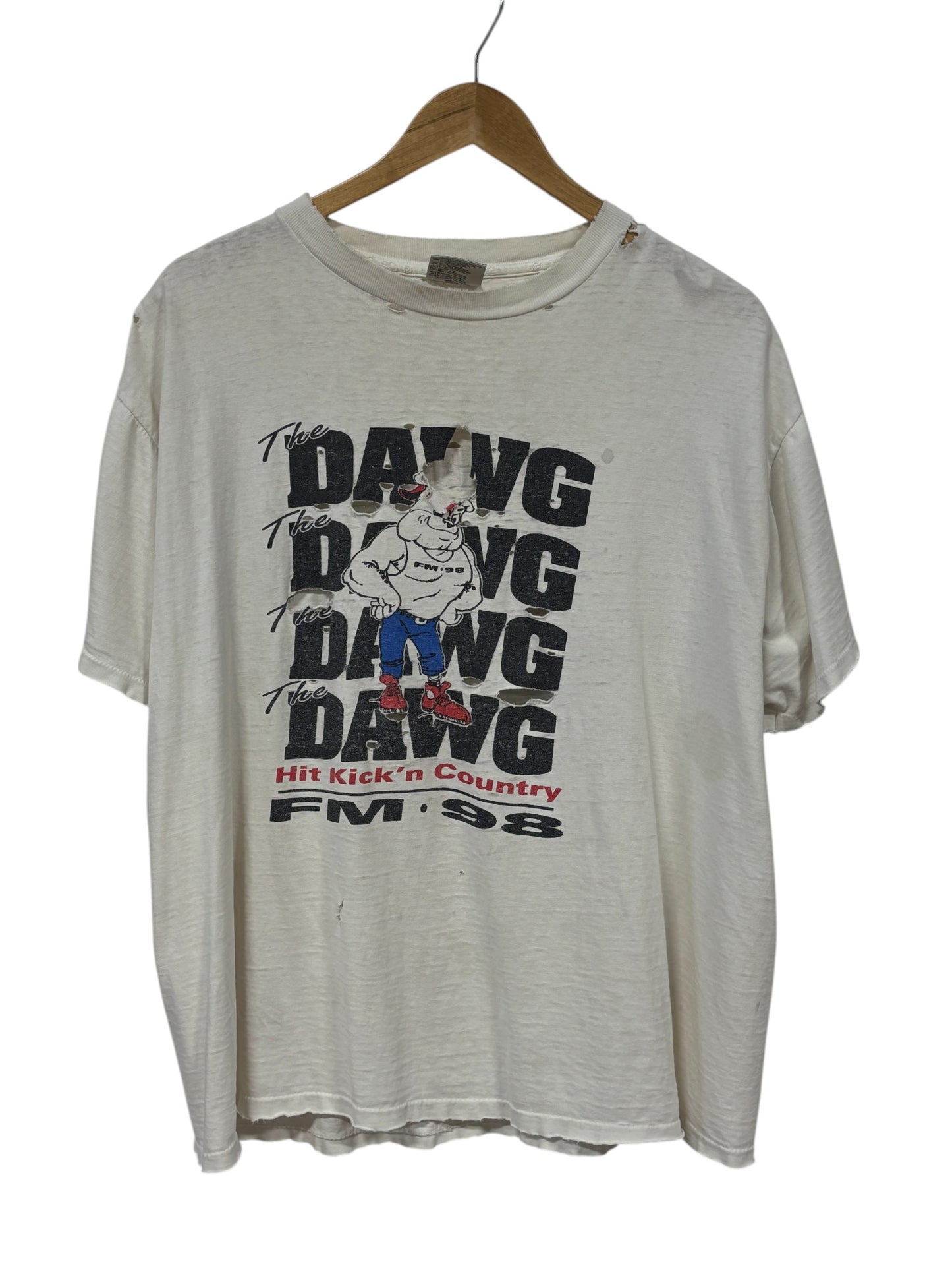 Vintage 90's The Dawg Country Radio Station Thrashed Graphic Tee Size XL
