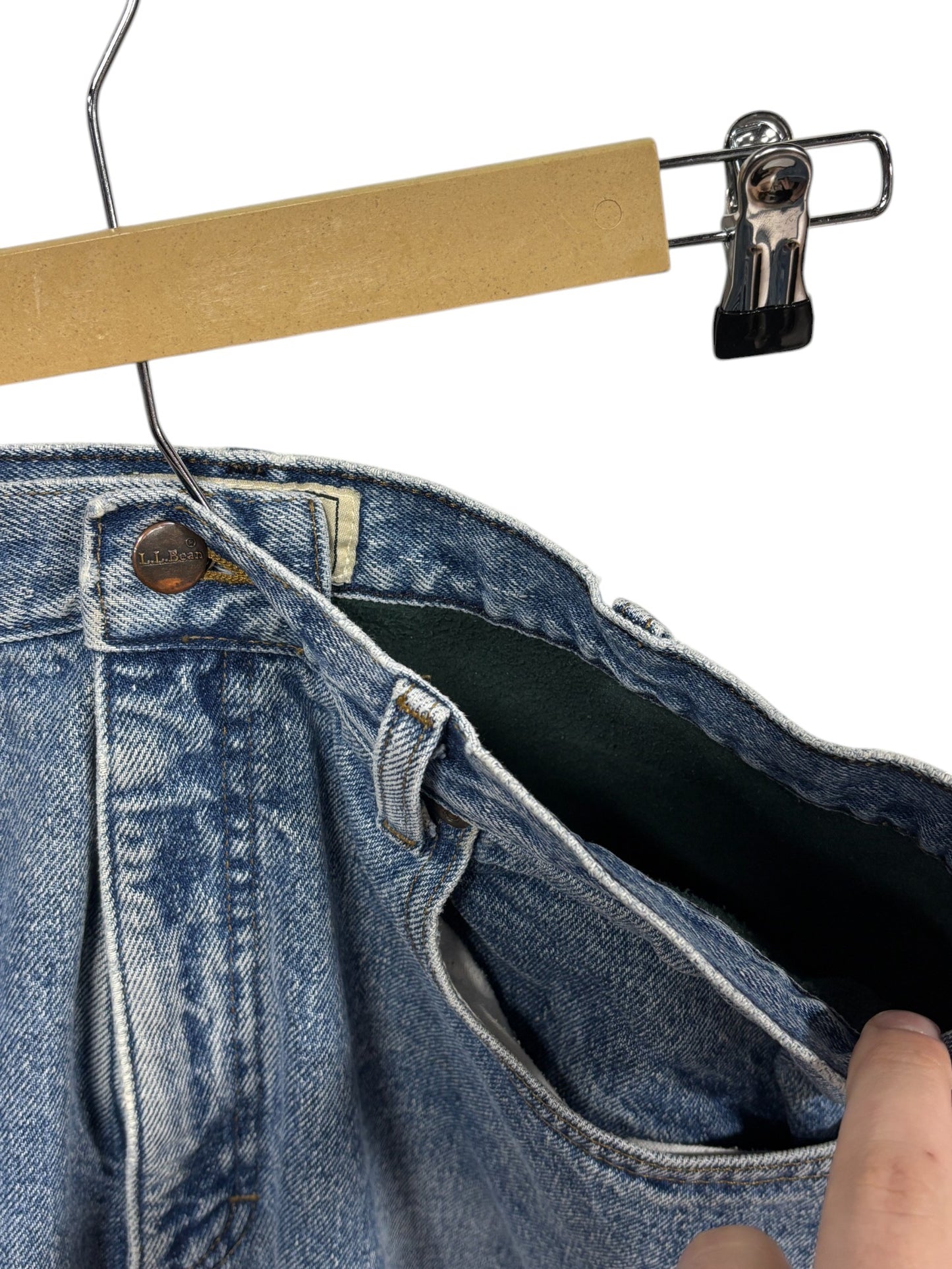 Vintage LL Bean Flannel Lined Light Wash Denim Jeans Size 37x30