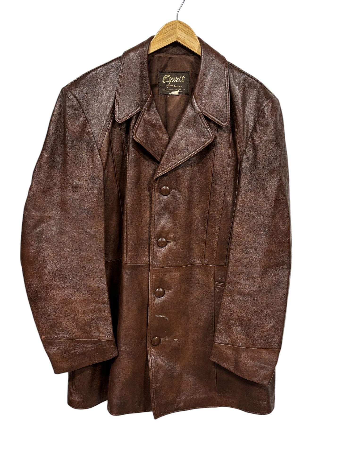 Vintage Espirit Brown Leather Button Up Jacket Size L/XL