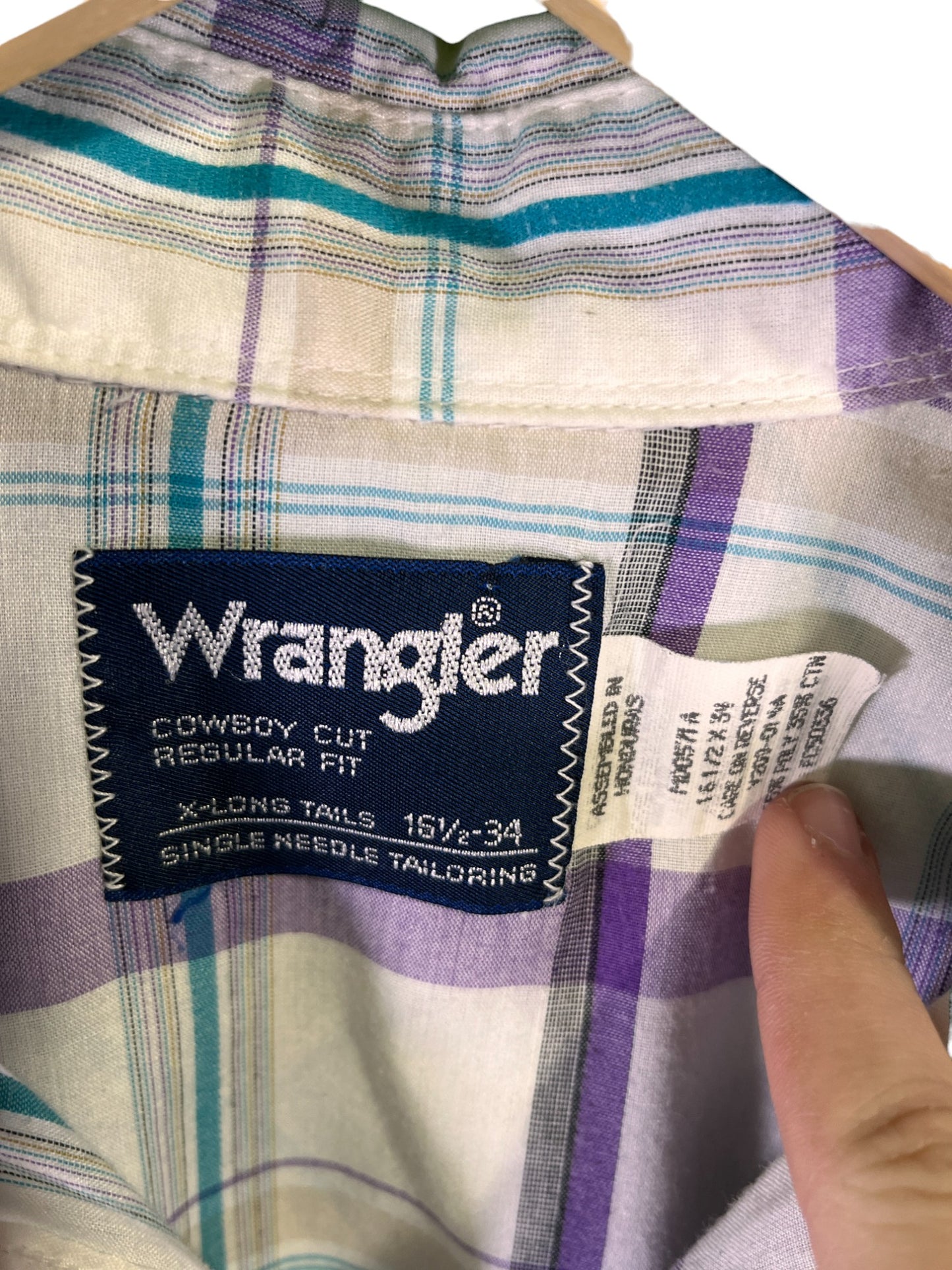 Vintage Wrangler Cowboy Cut Brushpopper Pearl Snap Button Up Size L/XL