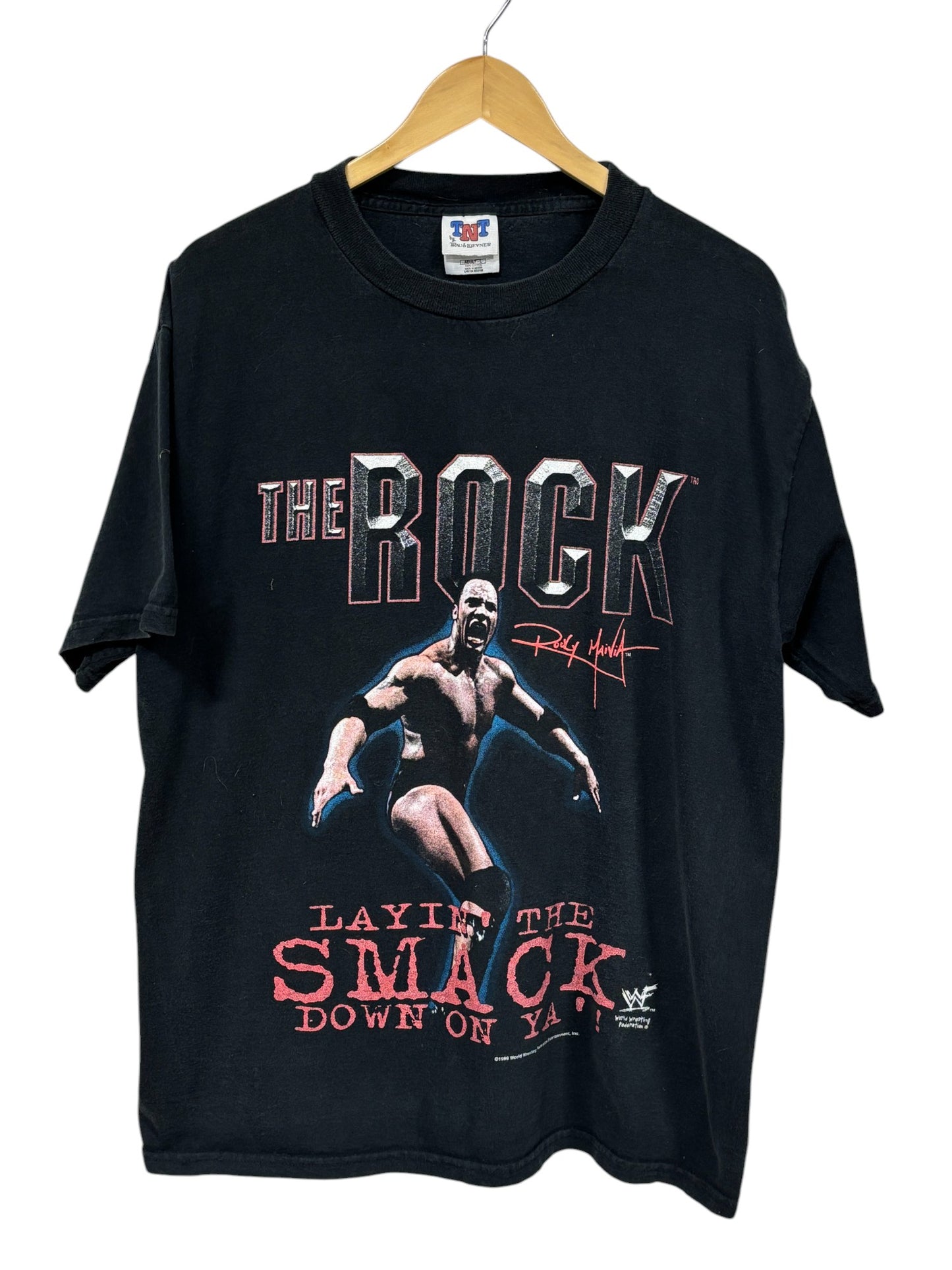 Vintage 90's WWF The Rock Layin the Smack Down Wrestling Tee Size Large