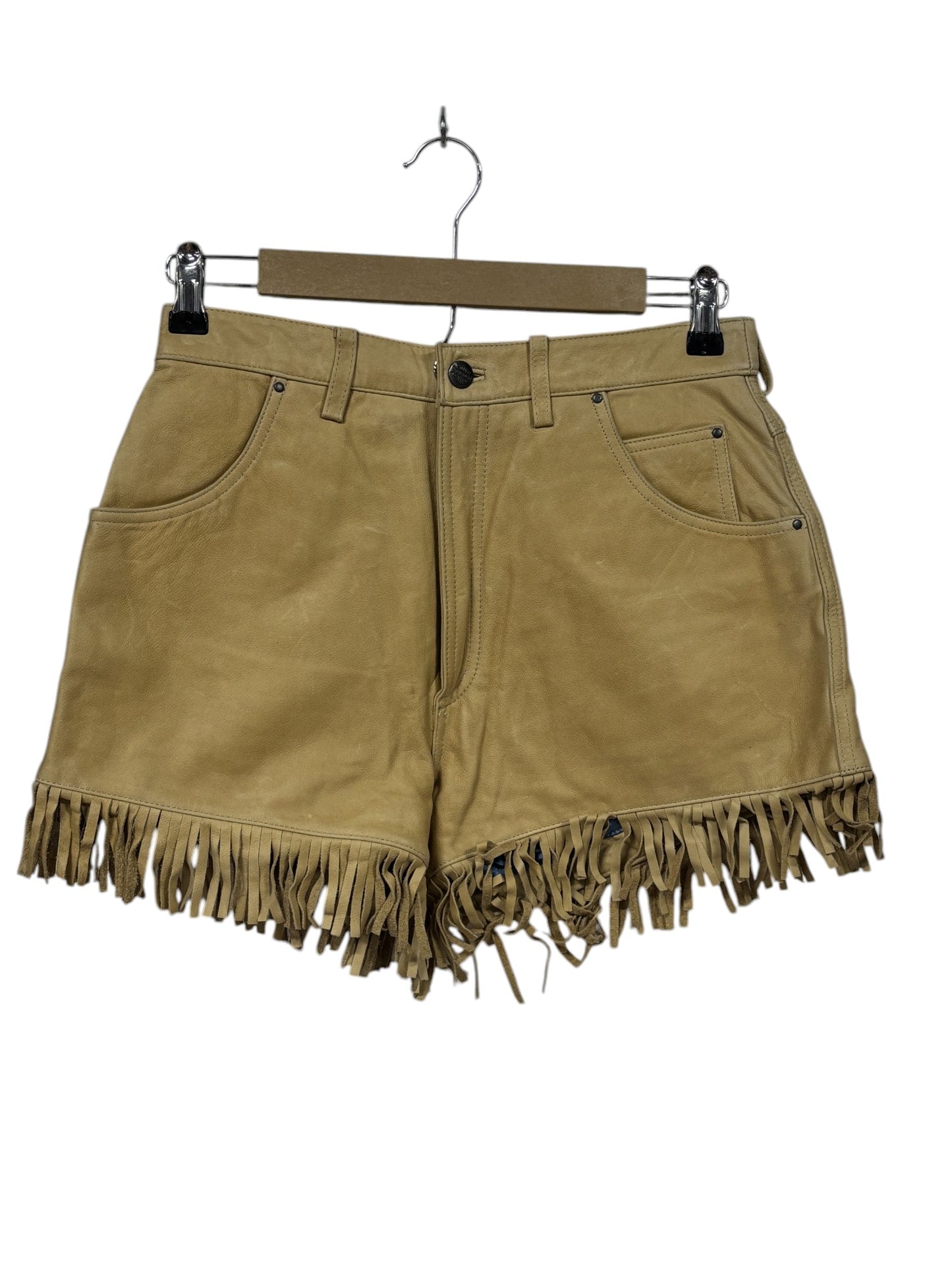 Vintage Harley Davidson Light Brown Leather Fringe Shorts Size 30