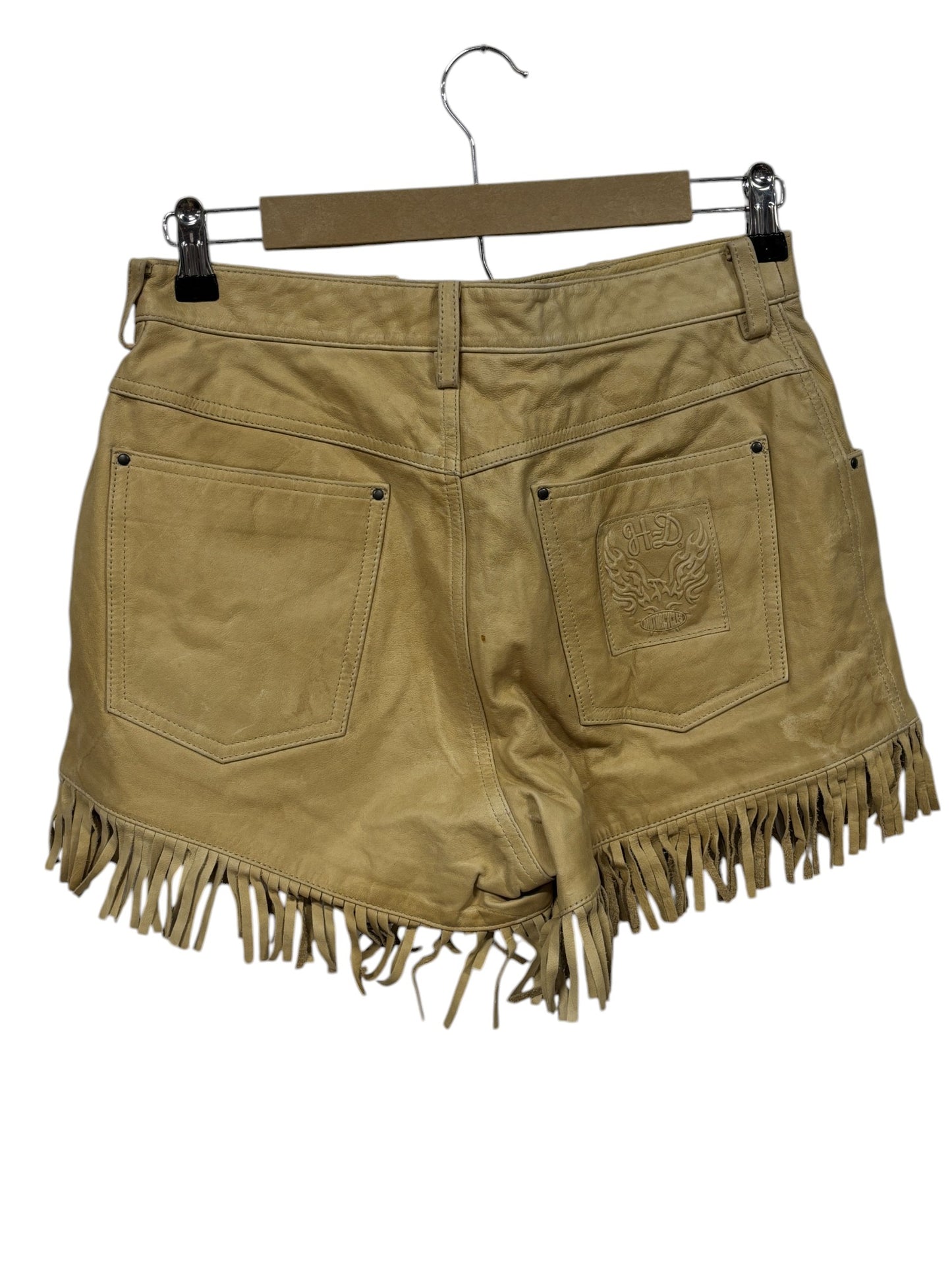 Vintage Harley Davidson Light Brown Leather Fringe Shorts Size 30