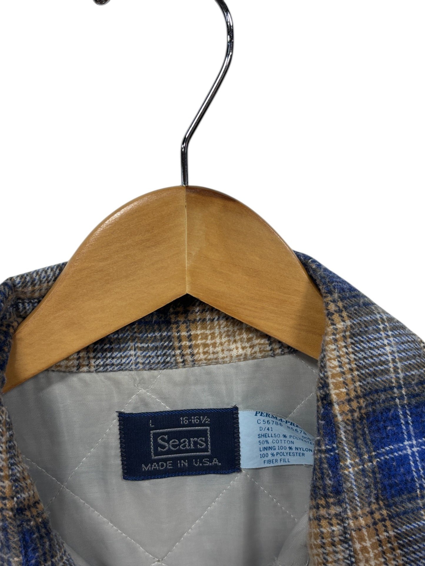 Vintage 70's Sears Plaid Checkered Flannel Button Down Shirt Size Large