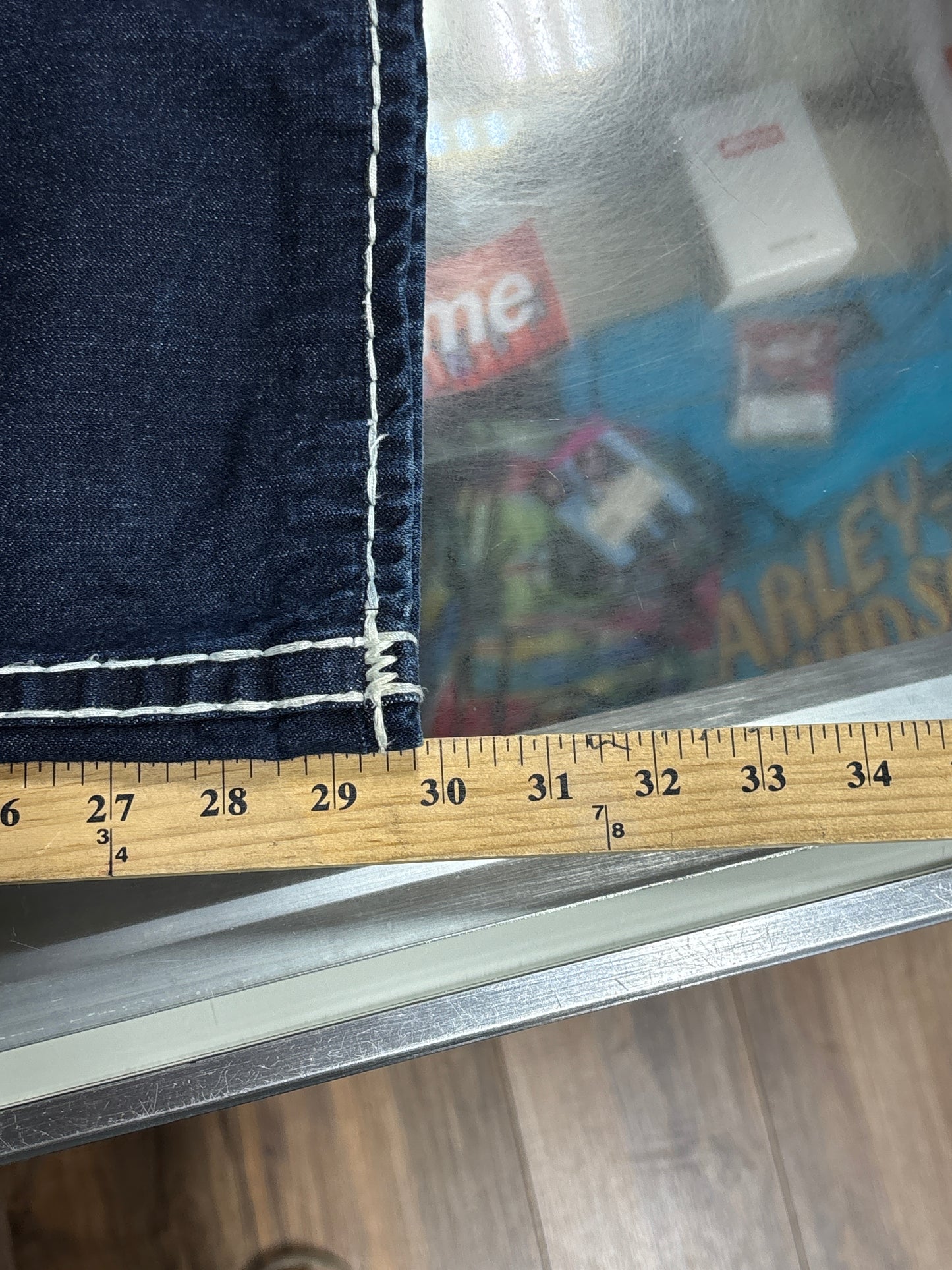 True Religion Billy Super T Dark Wash White Stitch Jeans Size 34x30