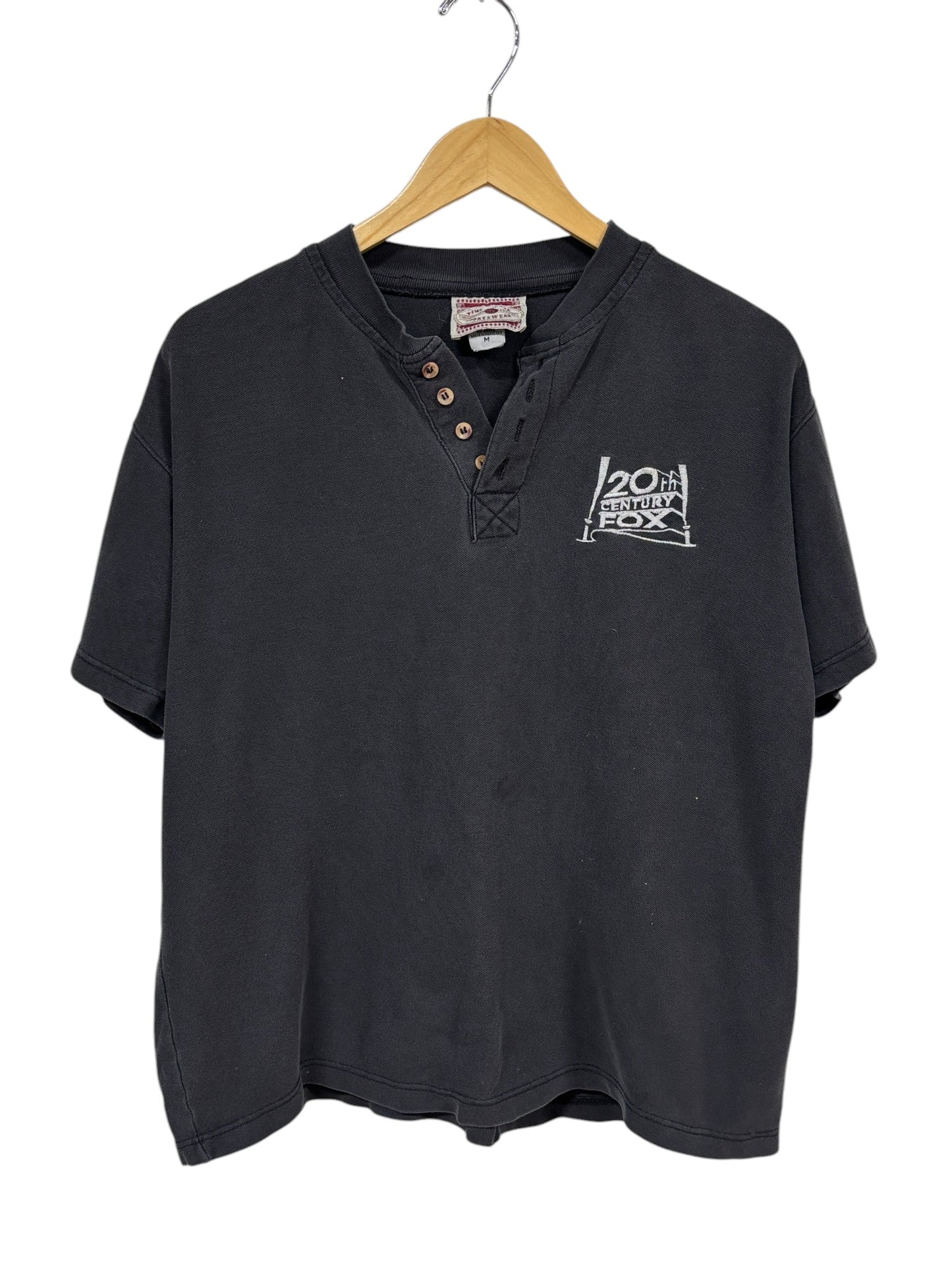 Vintage 90's 20th Century Fox Embroidered Henley Tee Size Medium