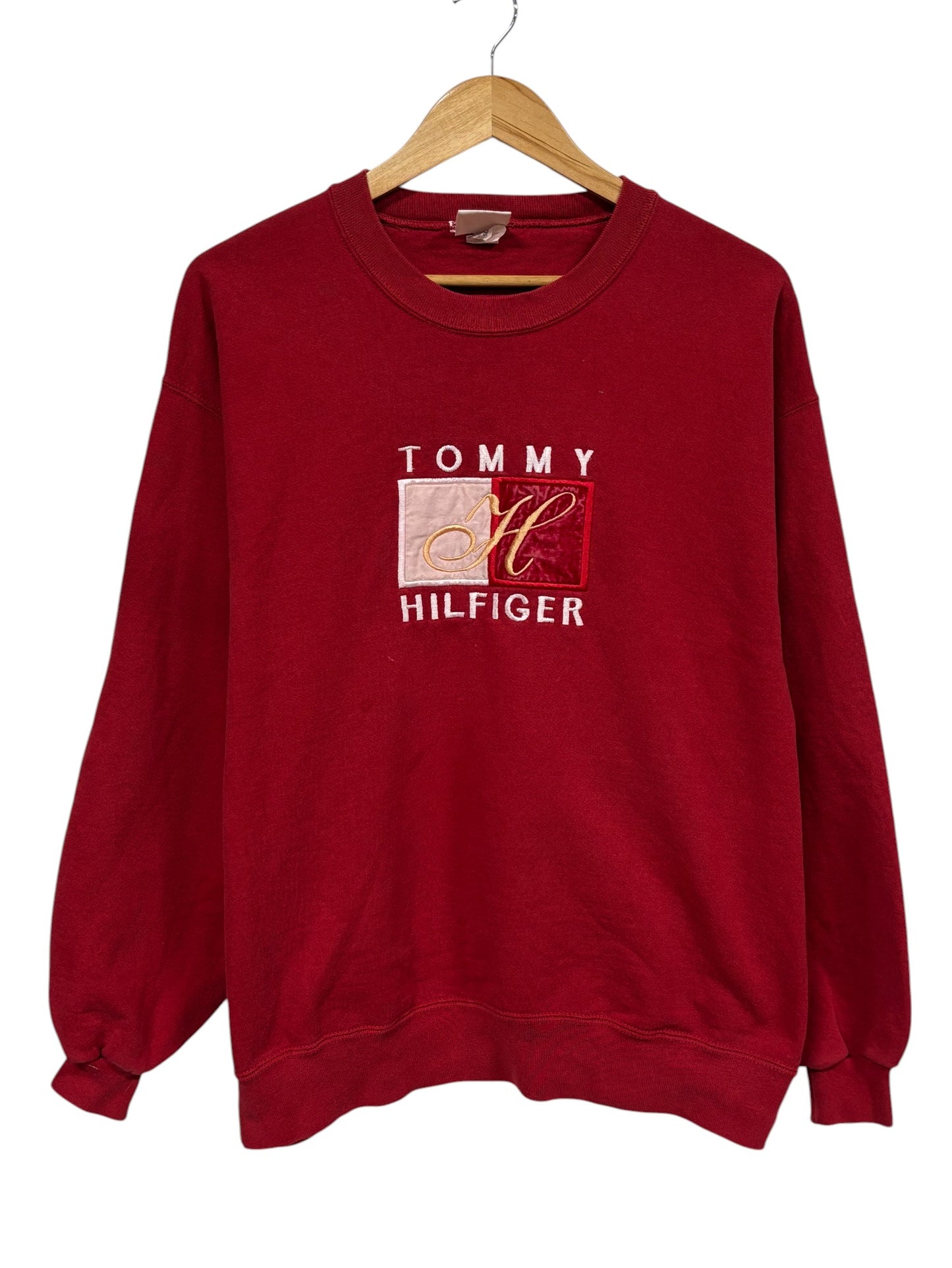 Vintage 90's Tommy Hilfiger Embroidered Red Crewneck Sweater Size Large