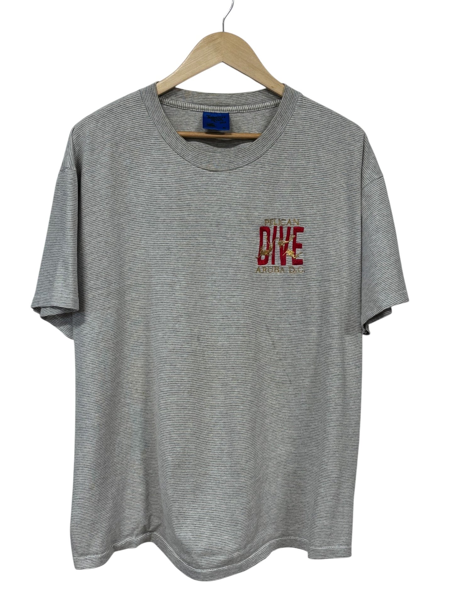Vintage Pelican Dive Aruba D.C Embroidered Striped Tee Size XL