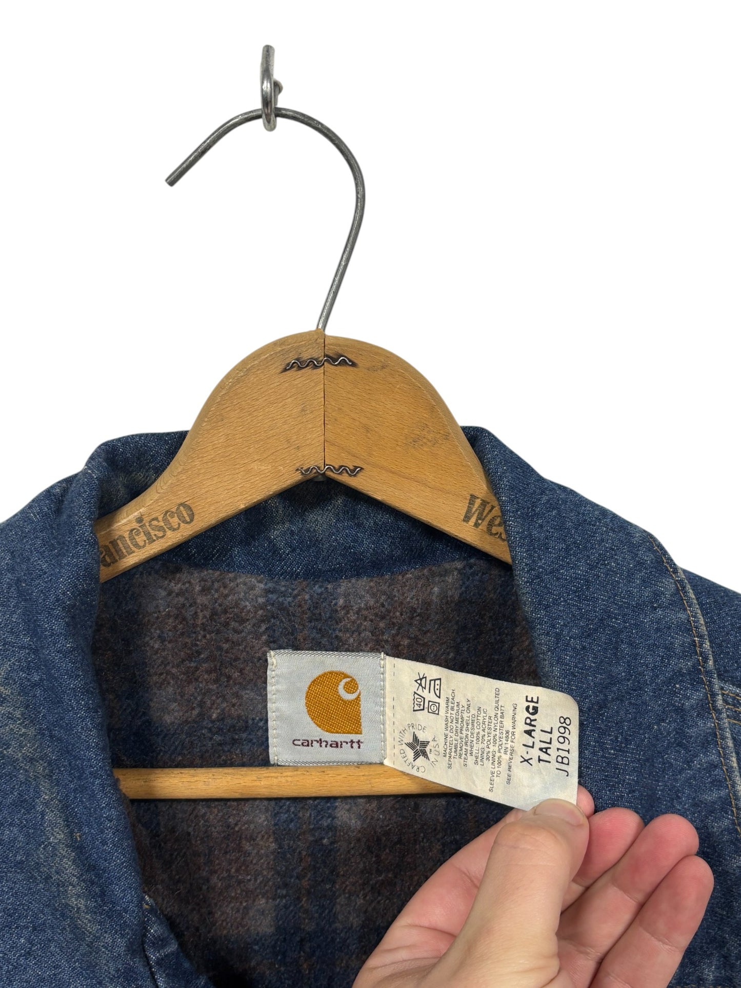Vintage 90's JB1998 Carhartt Blanket Lined Denim Trucker Jacket Size XL Tall