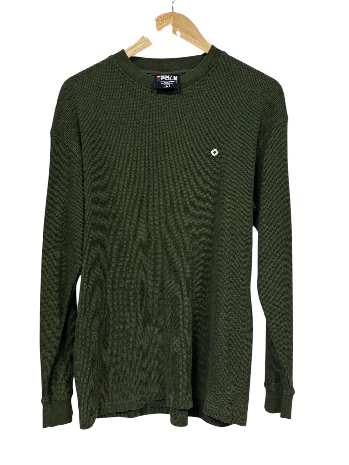 Vintage Y2K South Pole Small Logo Green Thermal Long Sleeve Shirt Size Large
