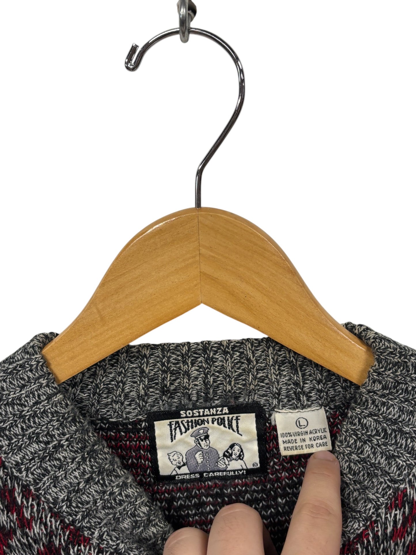 Vintage 90's Sostanza Fashion Police Knit Acrylic Sweater Size Large