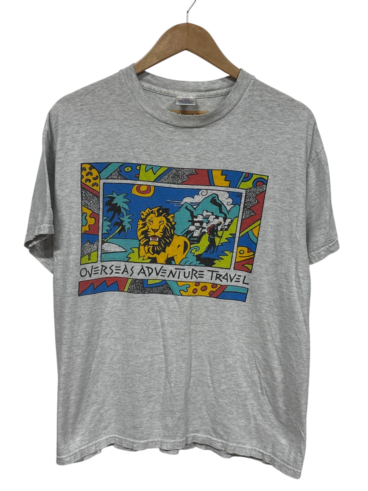 Vintage 90's Overseas Adventure Travel Cartoon Graphic Tee Size Large