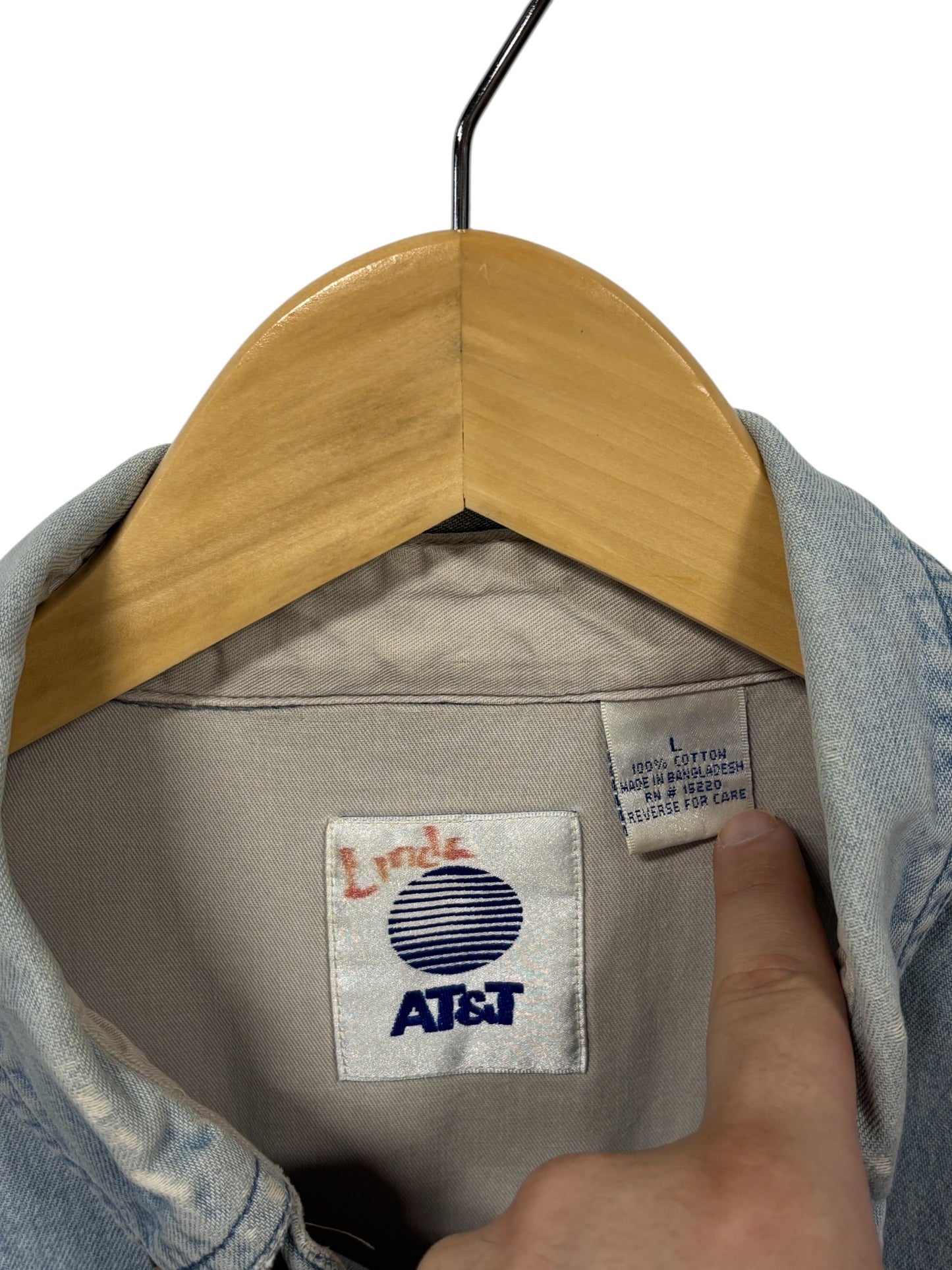 Vintage 90's AT&T Denim Button Up Shirt Size Large