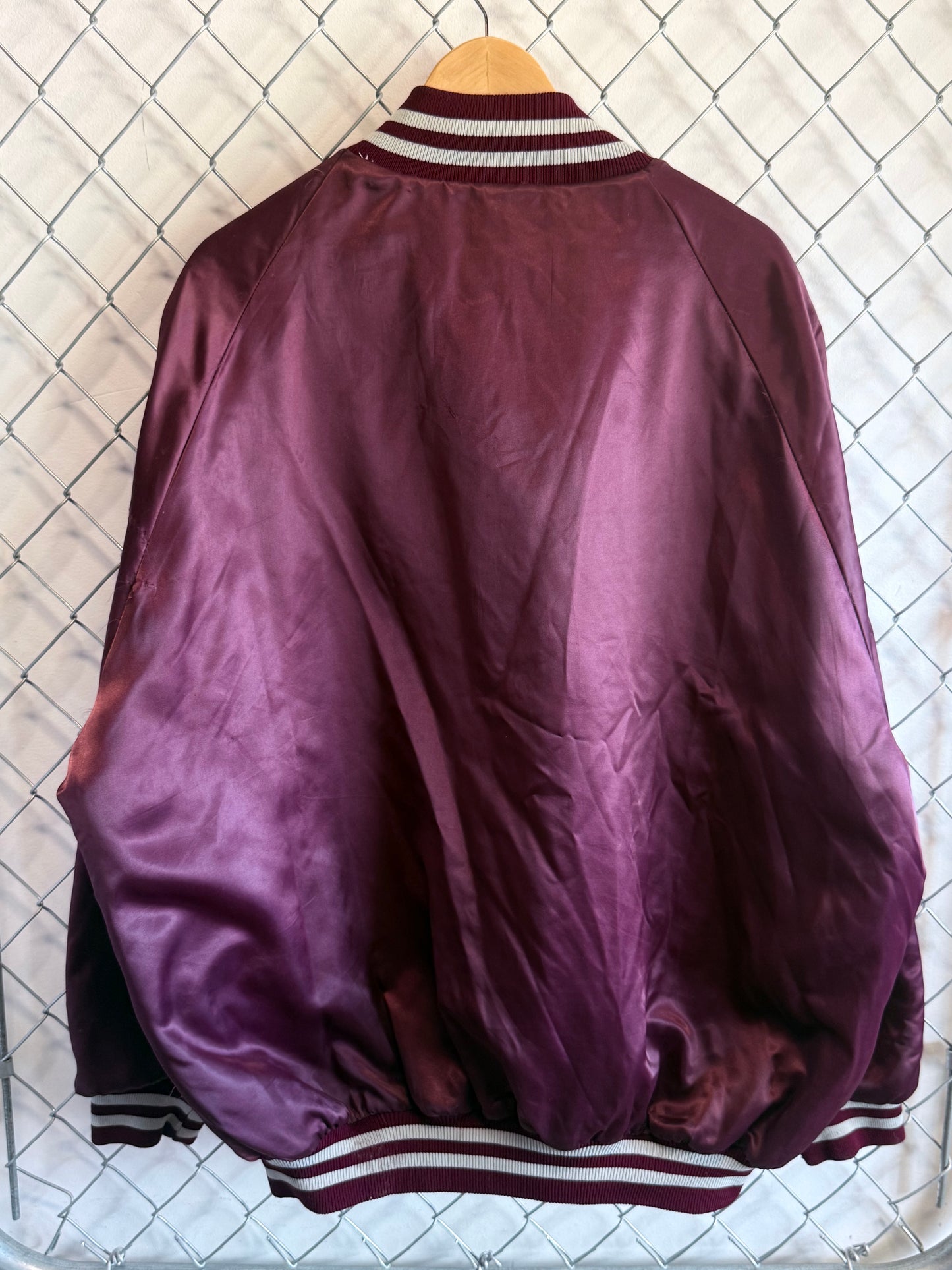 Vintage 90's Maroon Red Satin Bomber Jacket Size XXL